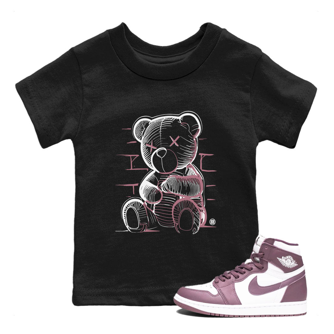 Air Jordan 1 Mauve shirt to match jordans Neon Bear crew neck streetwear t-shirt AJ1 High OG Mauve Drip Gear Zone Crew Neck Sneaker Matching TeeBaby Toddler Black 1 Sneaker Matching Tee