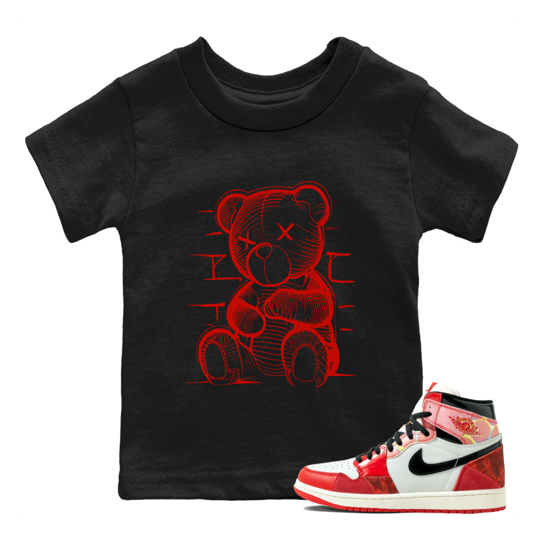 Air Jordan 1 Spider Man Sneaker Match Tees Neon Bear Sneaker Release Tees Air Jordan 1 Spider Man T-Shirt Collaboration Kids Shirts Black 1