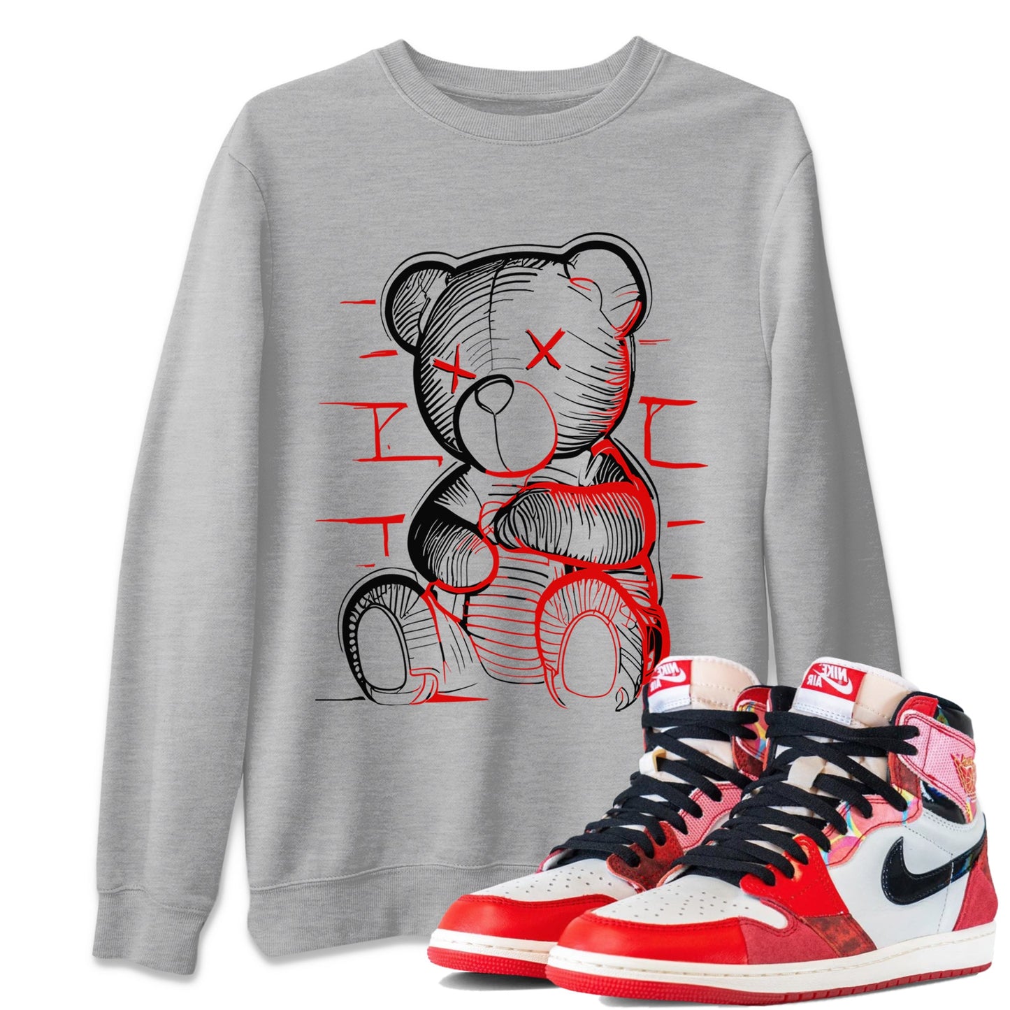 Air Jordan 1 Spider Man Sneaker Match Tees Neon Bear Sneaker Release Tees Air Jordan 1 Spider Man T-Shirt Collaboration Unisex Shirts Heather Grey 1