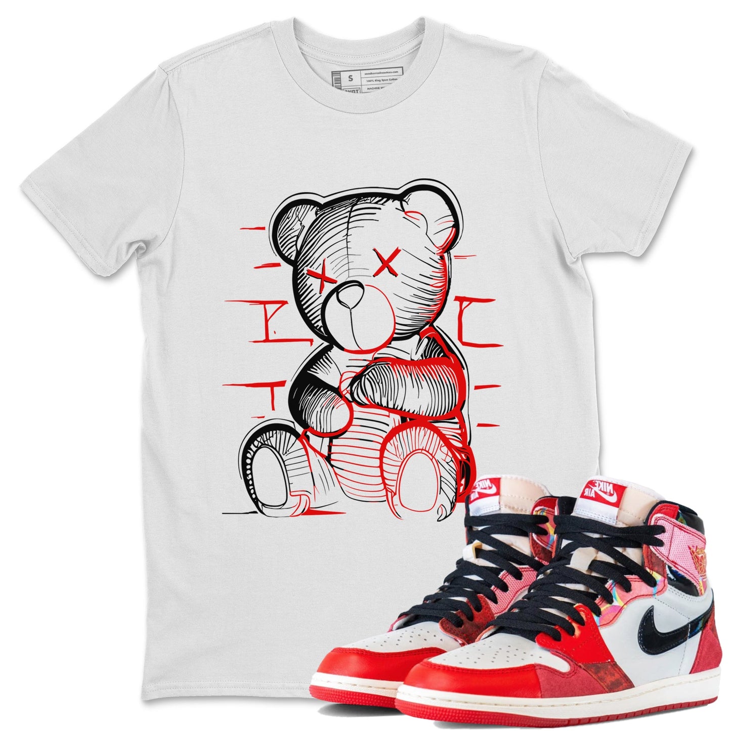 Air Jordan 1 Spider Man Sneaker Match Tees Neon Bear Sneaker Release Tees Air Jordan 1 Spider Man T-Shirt Collaboration Unisex Shirts White 1