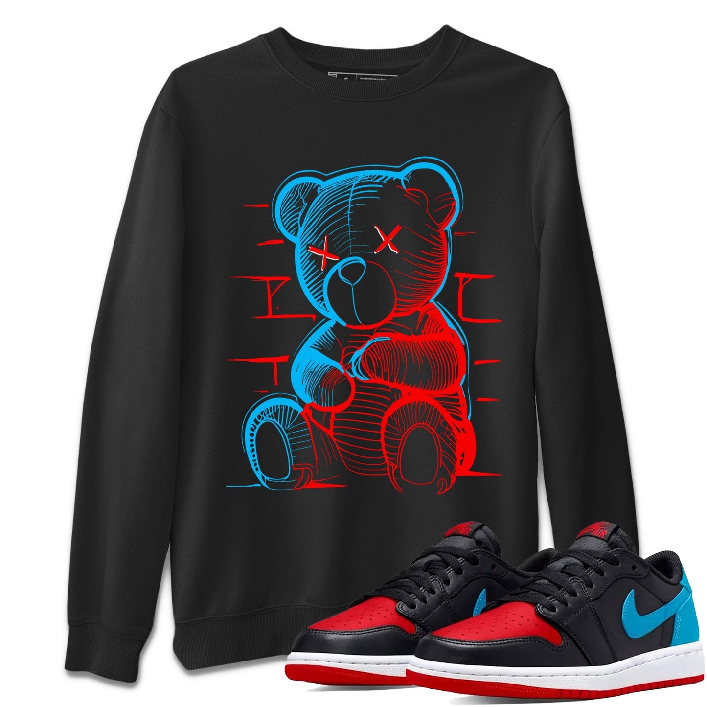 Air Jordan 1 UNC to Chicago Sneaker Match Tees Neon Bear Streetwear Sneaker Shirt Jordan 1 Low OG WMNS UNC to Chicago Drip Gear Zone Sneaker Matching Clothing Unisex Shirts Black 1