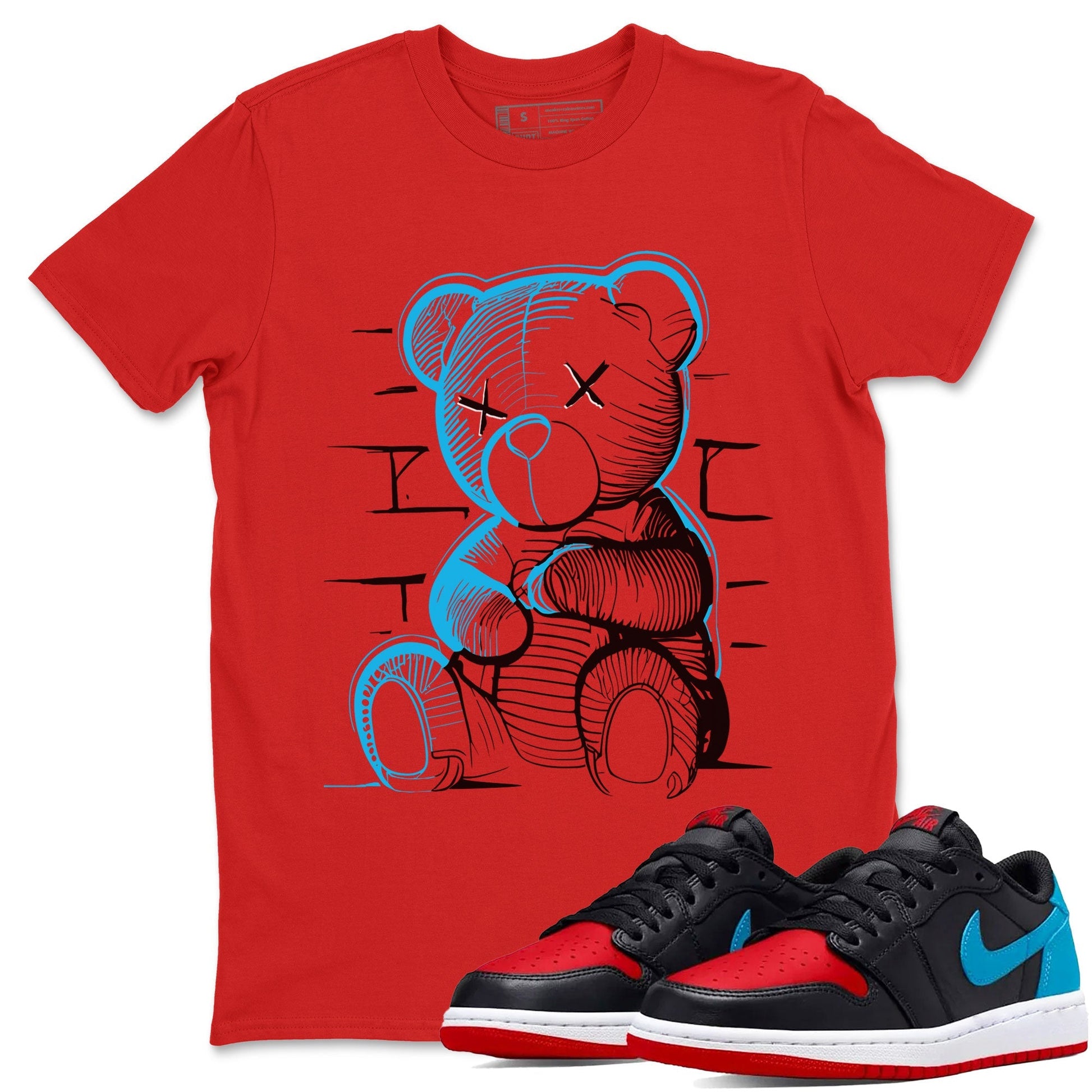 Air Jordan 1 UNC to Chicago Sneaker Match Tees Neon Bear Streetwear Sneaker Shirt Jordan 1 Low OG WMNS UNC to Chicago Drip Gear Zone Sneaker Matching Clothing Unisex Shirts Red 1