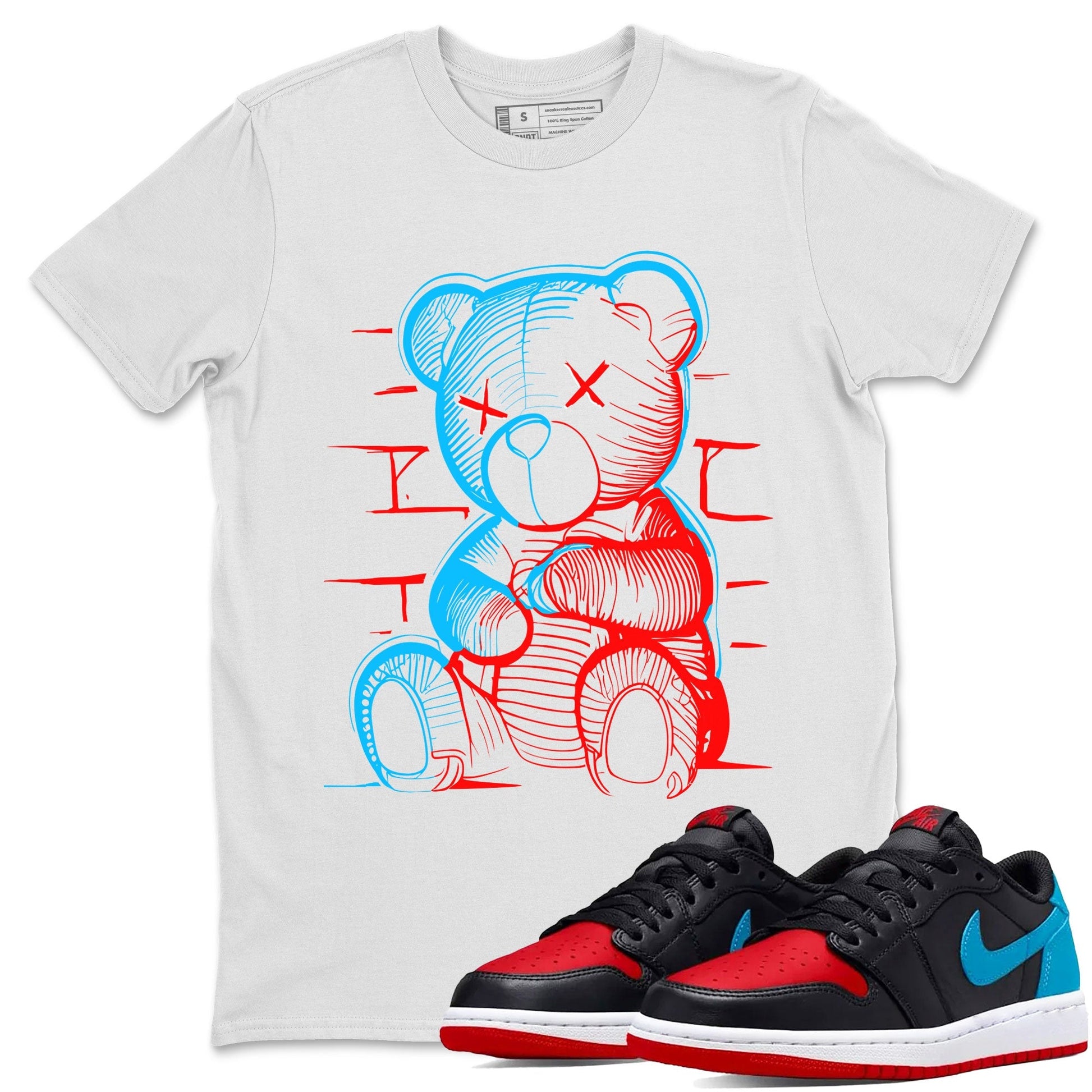 Air Jordan 1 UNC to Chicago Sneaker Match Tees Neon Bear Streetwear Sneaker Shirt Jordan 1 Low OG WMNS UNC to Chicago Drip Gear Zone Sneaker Matching Clothing Unisex Shirts White 1