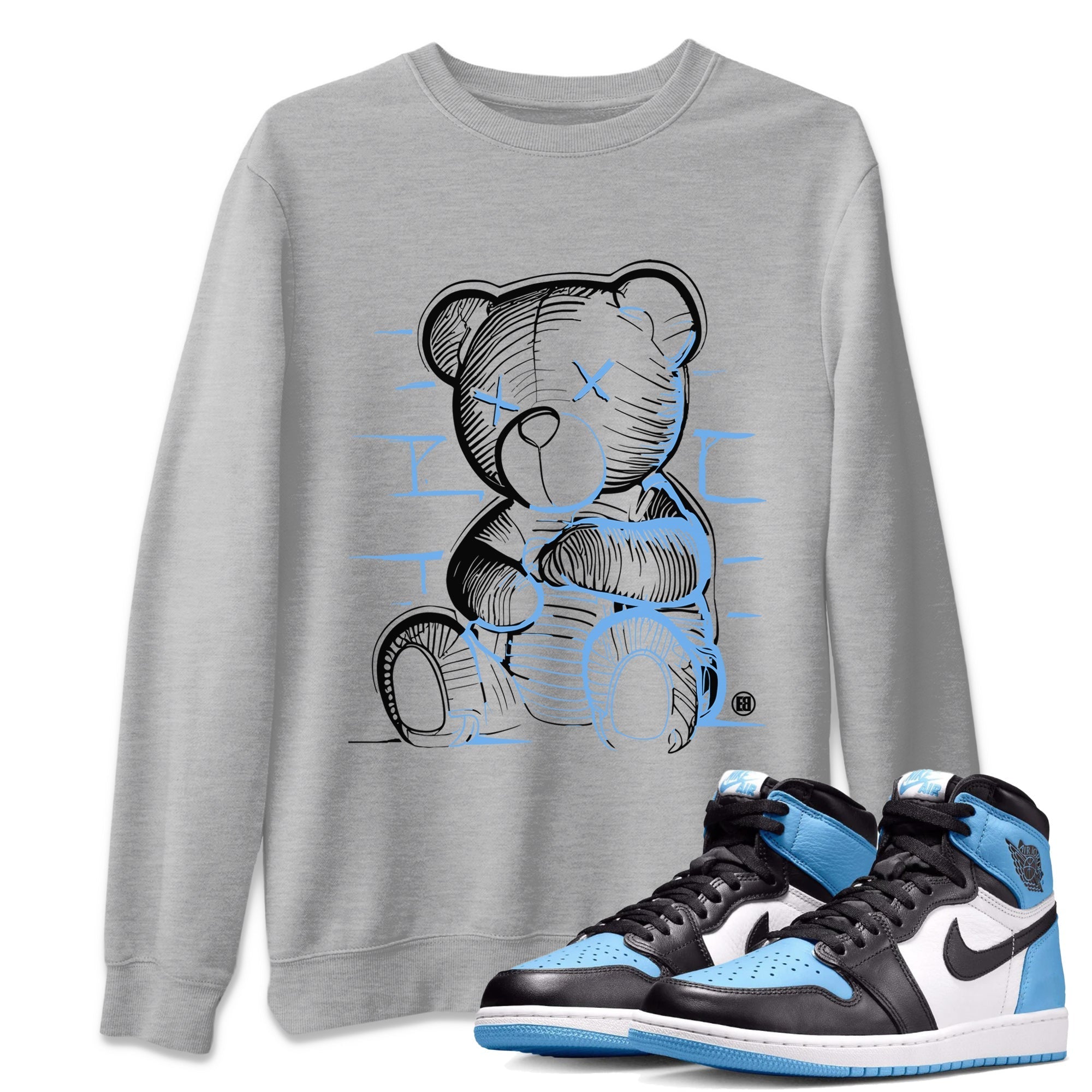 Air Jordan 1 Retro High OG UNC Toe Shirt to match Jordans Neon Bear Streetwear Sneaker Shirt Air Jordan 1 Retro UNC Toe Shirts Crew Neck T-Shirts Heather Grey 1