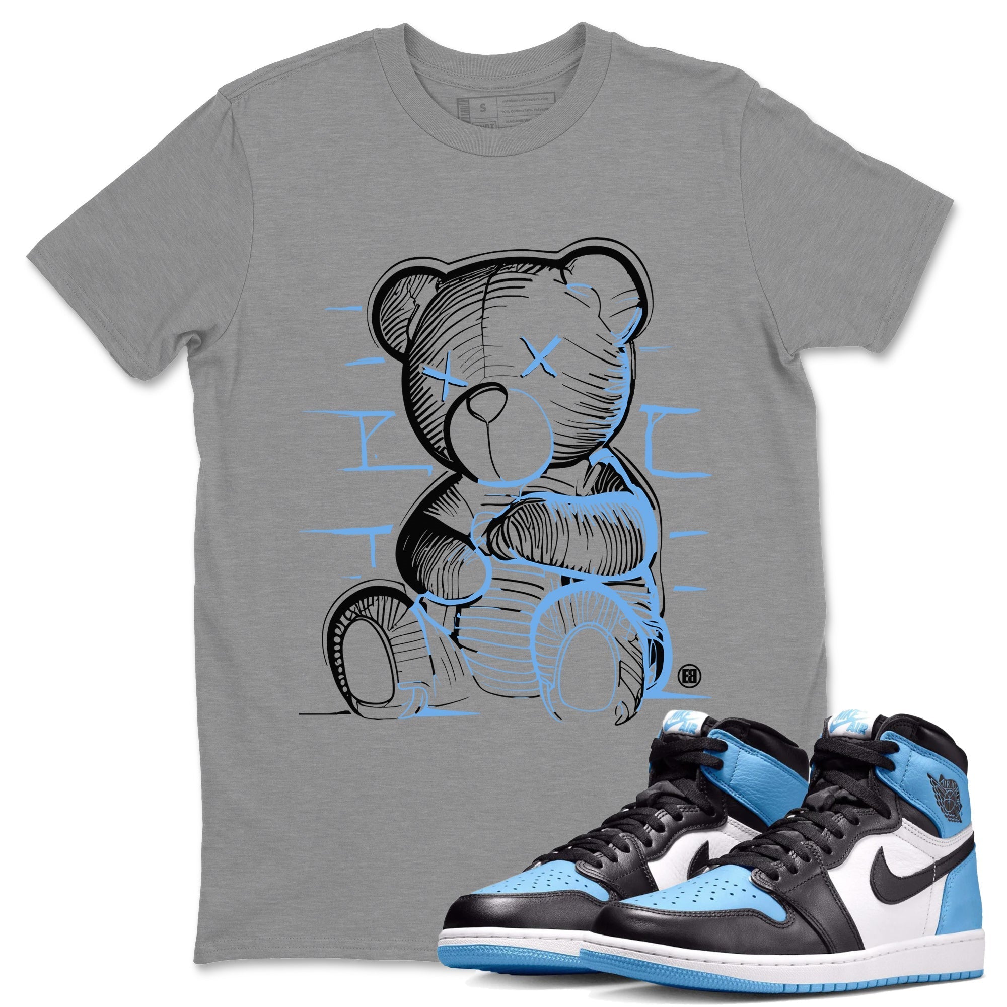Air Jordan 1 Retro High OG UNC Toe Shirt to match Jordans Neon Bear Streetwear Sneaker Shirt Air Jordan 1 Retro UNC Toe Shirts Crew Neck T-Shirts Heather Grey 1