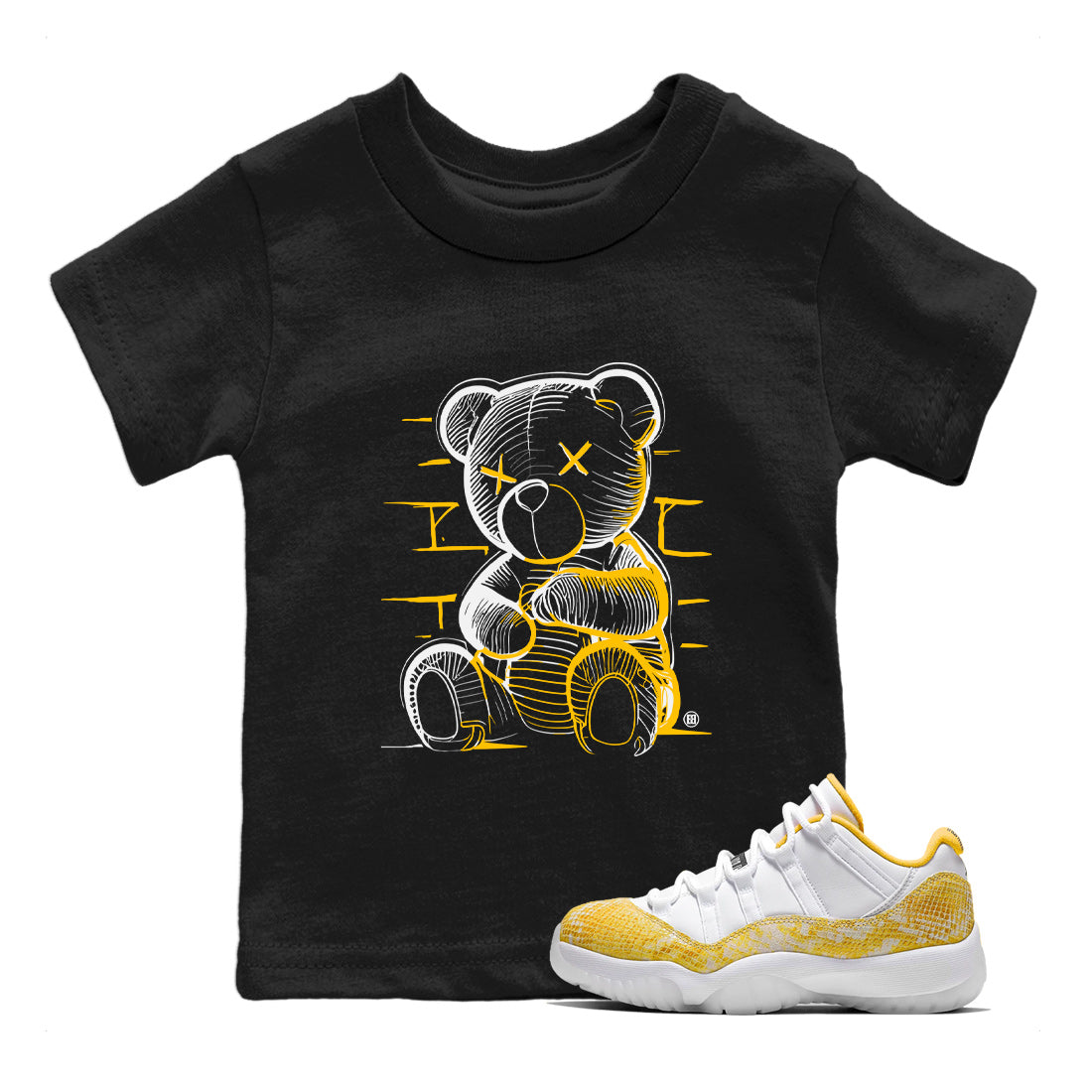 Air Jordan 11 Yellow Python Sneaker Match Tees Neon Bear Streetwear Sneaker Shirt Air Jordan 11 Snakeskin Shirts Kids Shirts Black 1