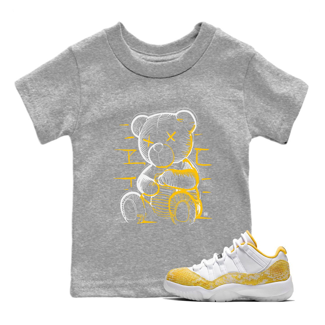Air Jordan 11 Yellow Python Sneaker Match Tees Neon Bear Streetwear Sneaker Shirt Air Jordan 11 Snakeskin Shirts Kids Shirts Heather Grey 1