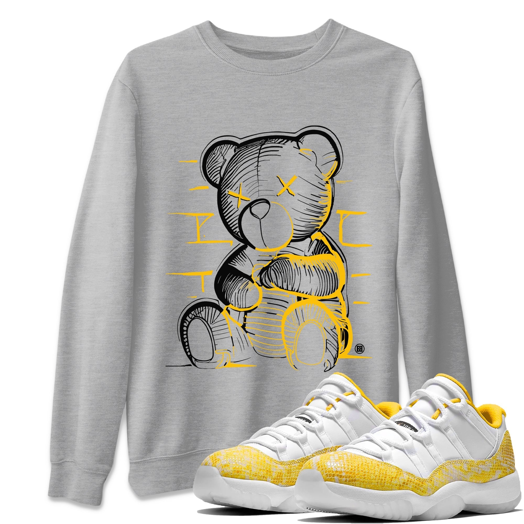 Air Jordan 11 Yellow Python Sneaker Match Tees Neon Bear Streetwear Sneaker Shirt Air Jordan 11 Snakeskin Shirts Unisex Shirts Heather Grey 1
