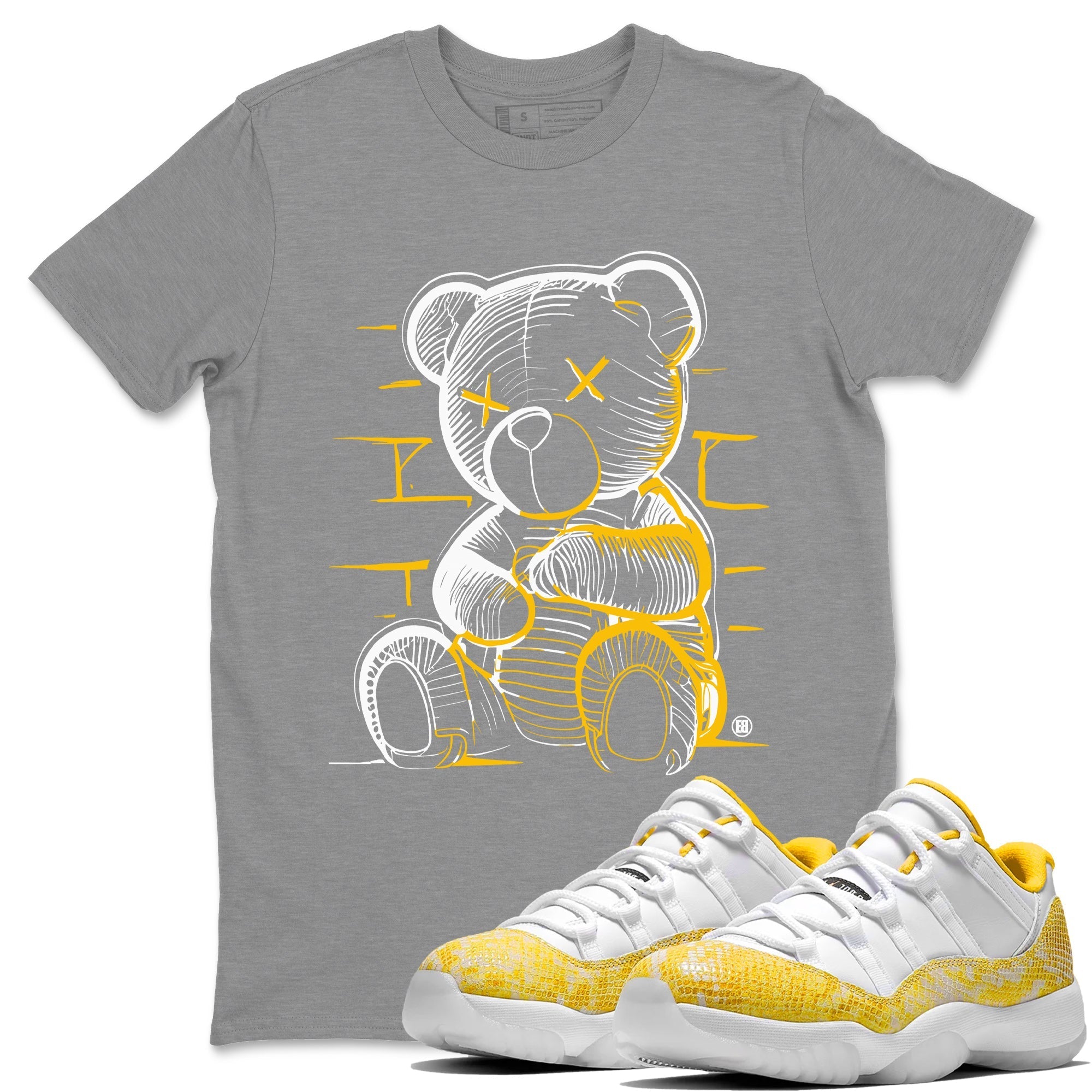 Air Jordan 11 Yellow Python Sneaker Match Tees Neon Bear Streetwear Sneaker Shirt Air Jordan 11 Snakeskin Shirts Unisex Shirts Heather Grey 1