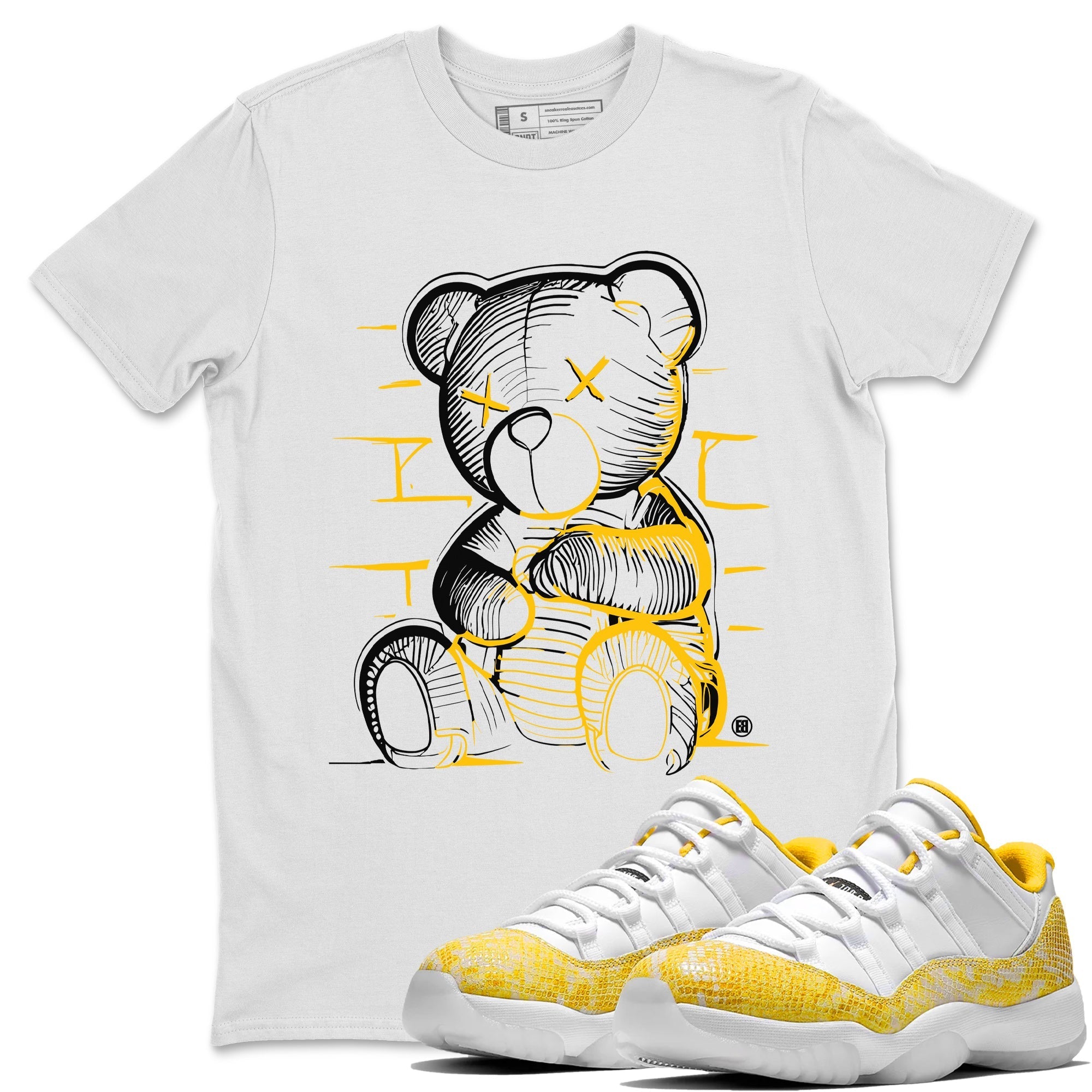 Air Jordan 11 Yellow Python Sneaker Match Tees Neon Bear Streetwear Sneaker Shirt Air Jordan 11 Snakeskin Shirts Unisex Shirts White 1
