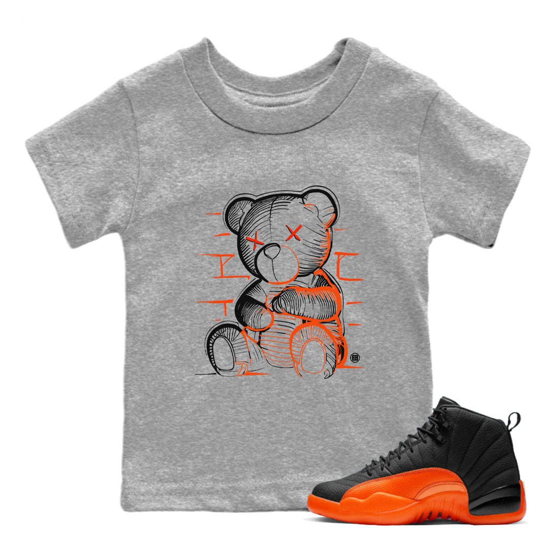 Air Jordan 12 Brilliant Orange Neon Bear Baby and Kids Streetwear Sneaker Shirt Air Jordan 12 Brilliant Orange Kids Streetwear Sneaker Shirt Size Chart