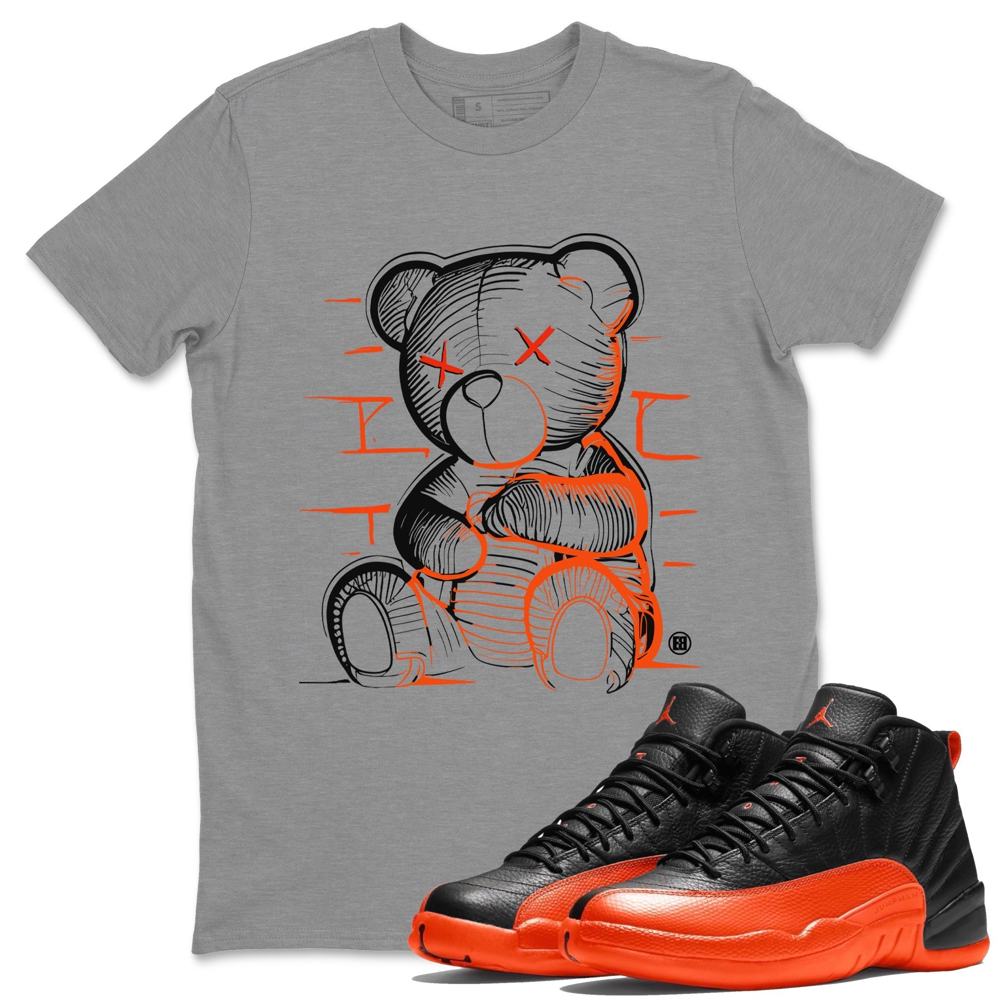 Air Jordan 12 Brilliant Orange Neon Bear Crew Neck Streetwear Sneaker Shirt Air Jordan 12 Brilliant Orange Sneaker T-Shirts Size Chart