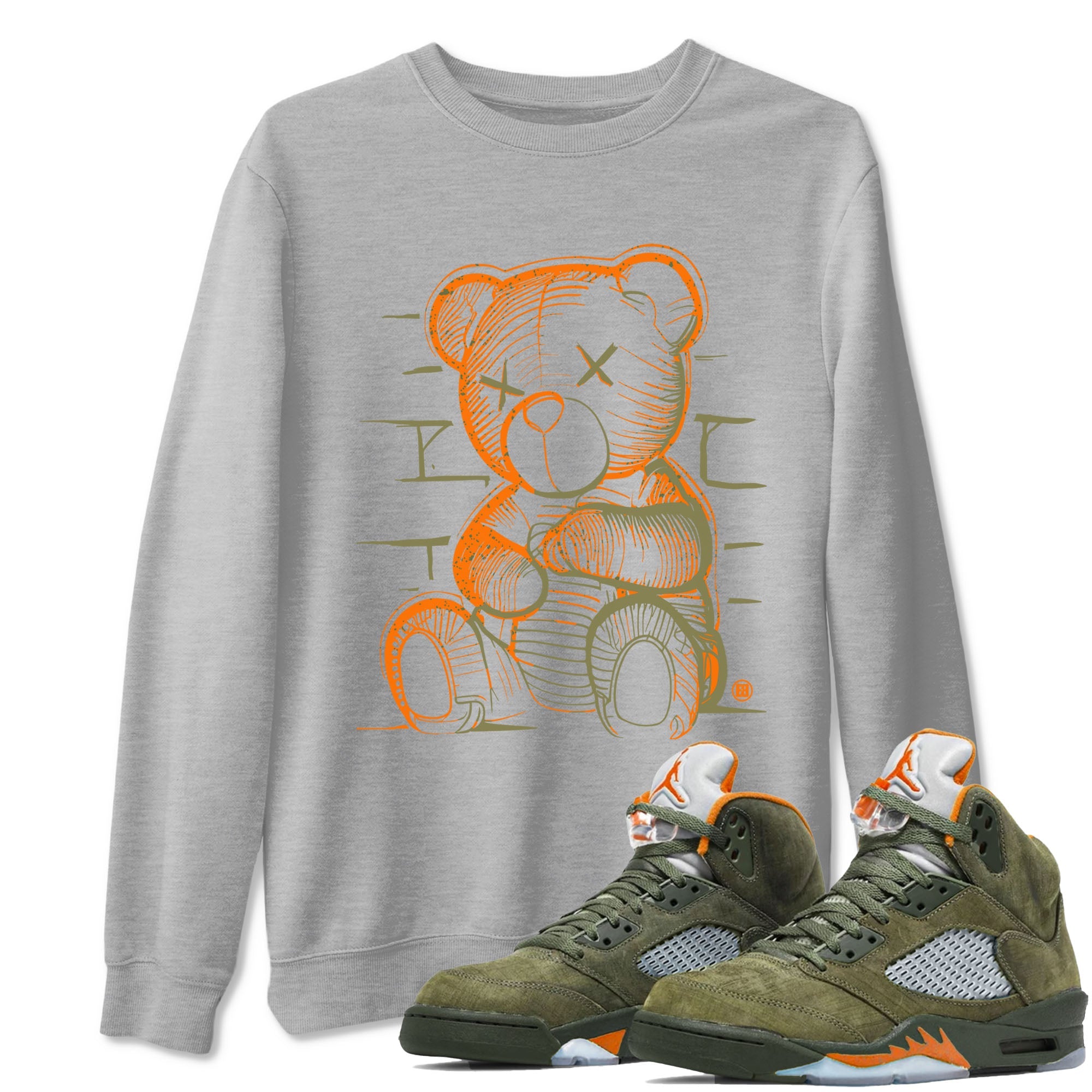 5s Olive shirt to match jordans Neon Bear sneaker tees Air Jordan 5 Olive Drip Gear Zone Streetwear unisex cotton Heather Grey 1 crew neck shirt