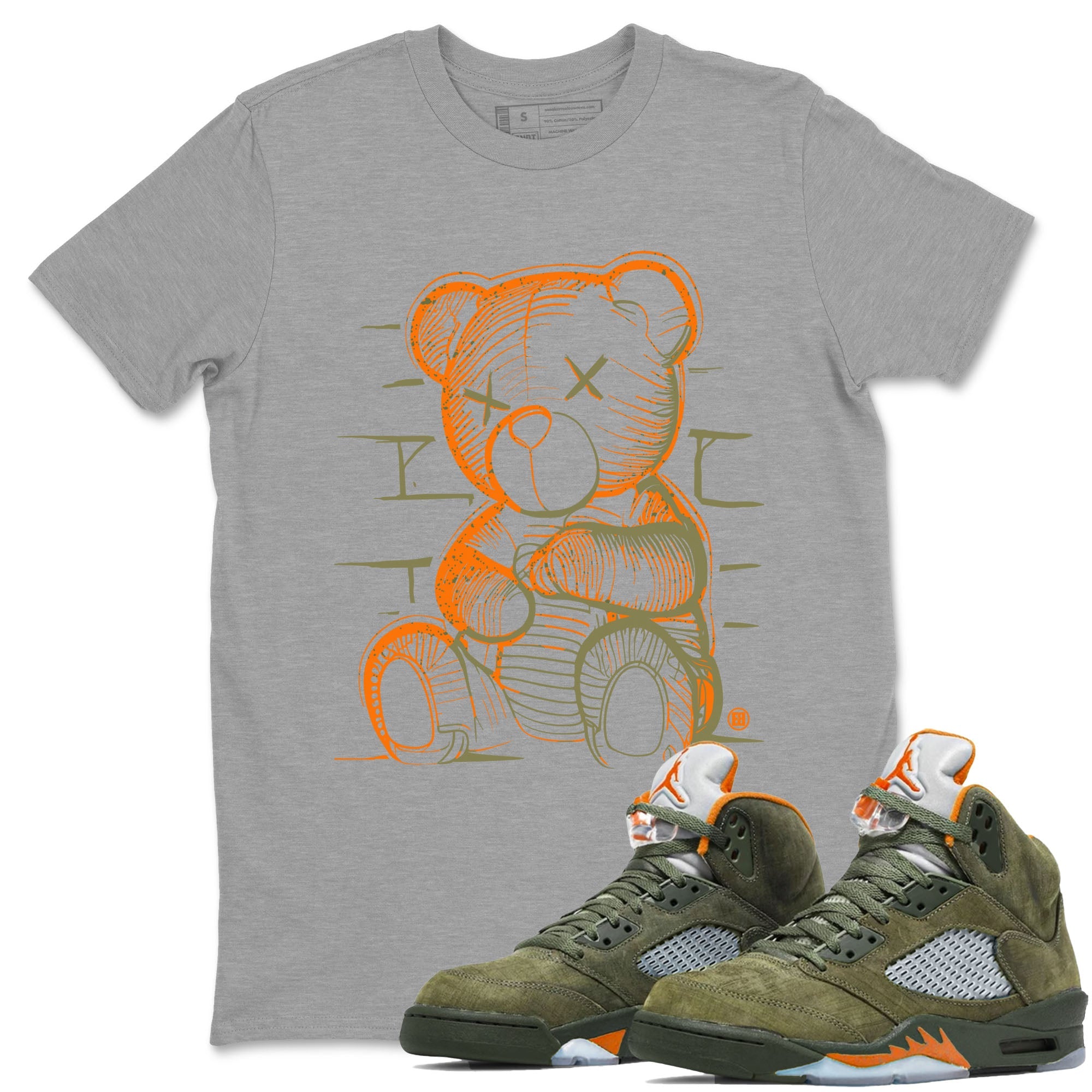 5s Olive shirt to match jordans Neon Bear sneaker tees Air Jordan 5 Olive Drip Gear Zone Streetwear unisex cotton Heather Grey 1 crew neck shirt