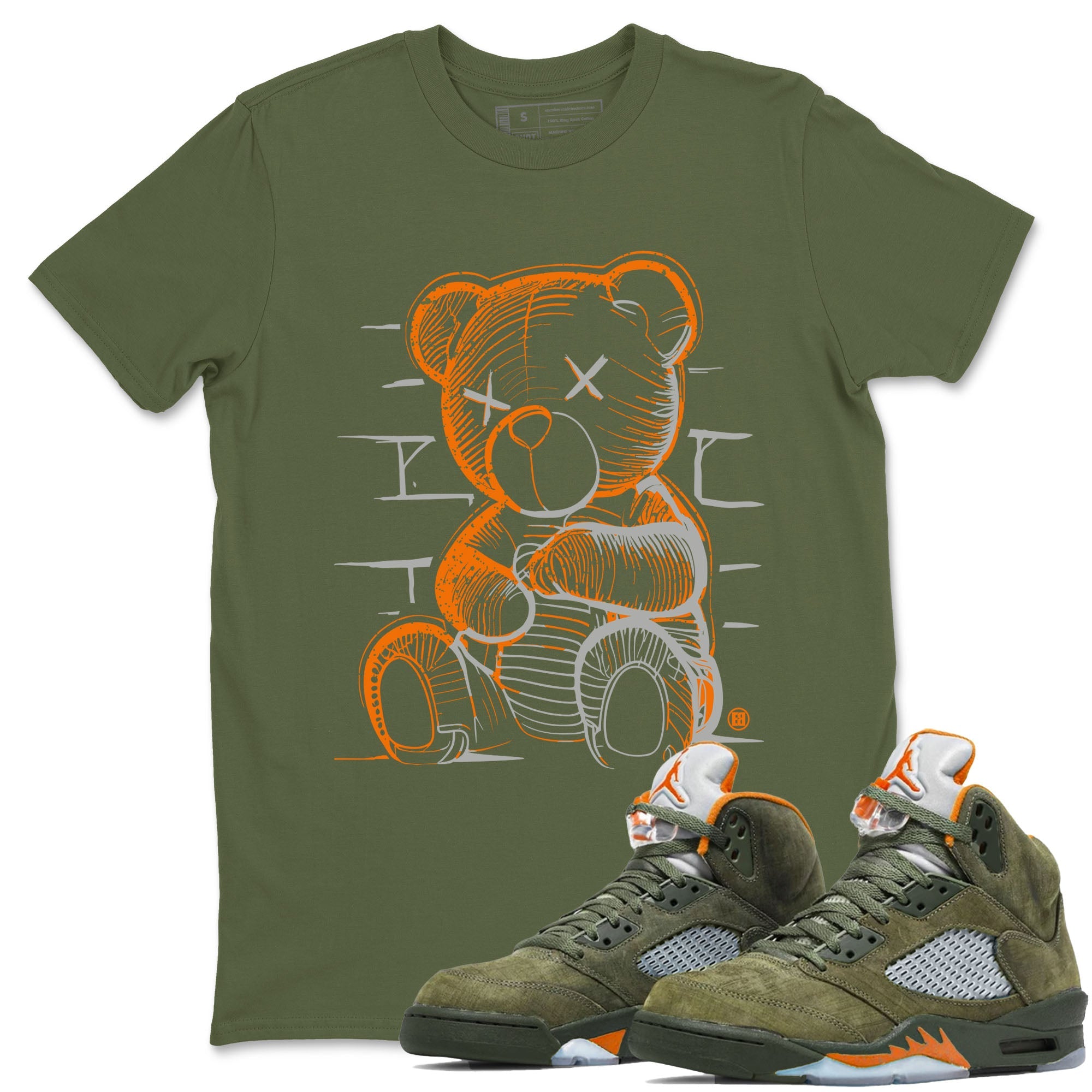 5s Olive shirt to match jordans Neon Bear sneaker tees Air Jordan 5 Olive Drip Gear Zone Streetwear unisex cotton Military Green 1 crew neck shirt