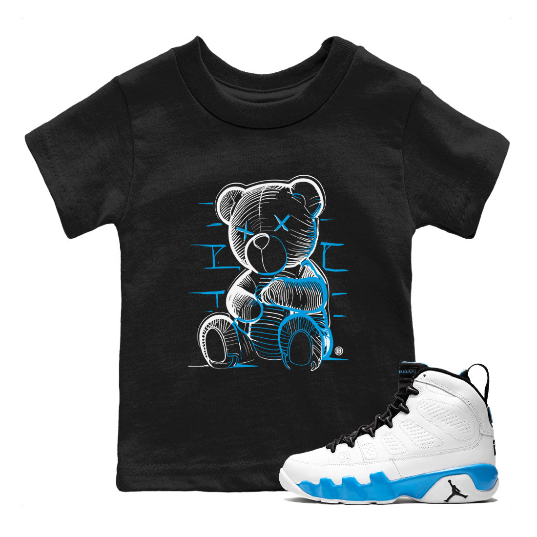 AJ9 Powder Blue shirt to match jordans Neon Bear sneaker tees Air Jordan 9 Powder Blue Drip Gear Zone baby toddler Black 1 cotton Shirt