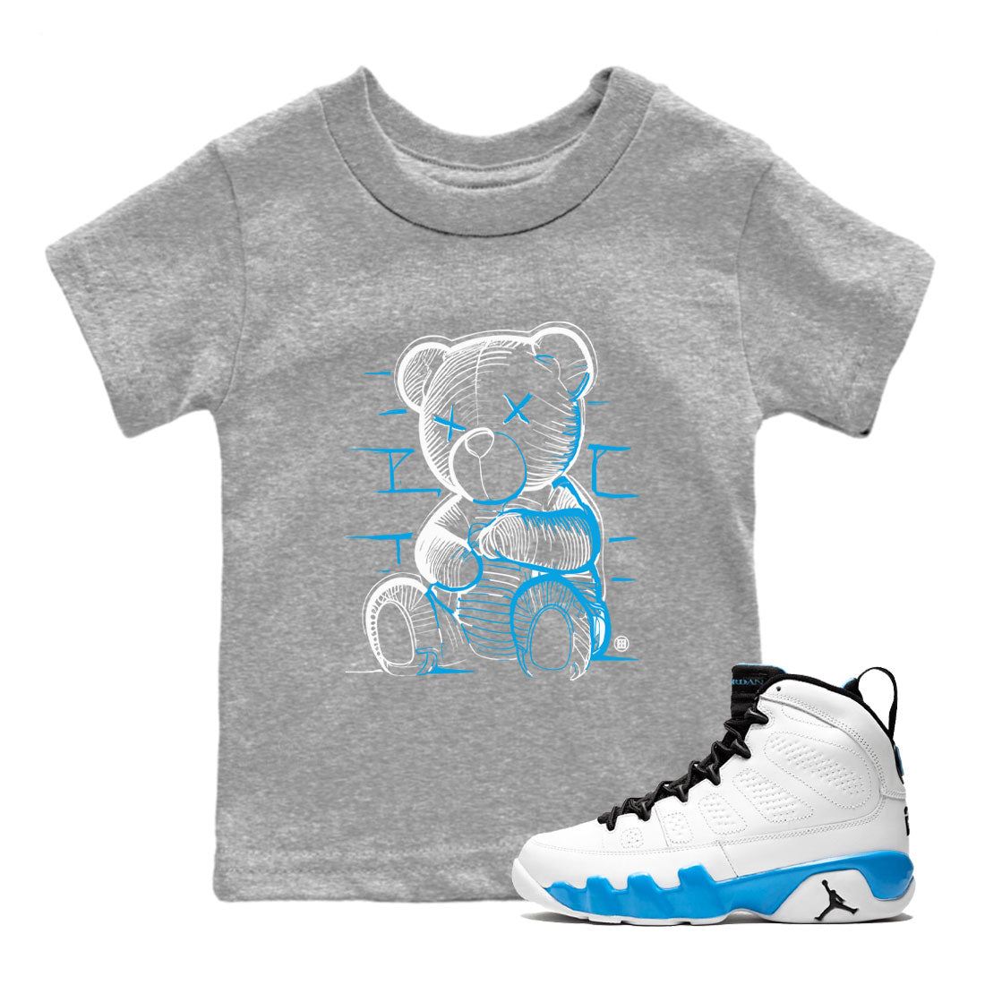 AJ9 Powder Blue shirt to match jordans Neon Bear sneaker tees Air Jordan 9 Powder Blue Drip Gear Zone baby toddler Heather Grey 1 cotton Shirt