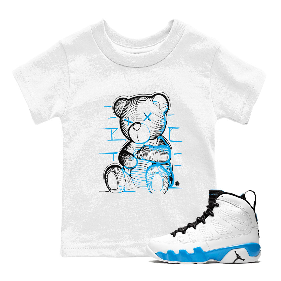 AJ9 Powder Blue shirt to match jordans Neon Bear sneaker tees Air Jordan 9 Powder Blue Drip Gear Zone baby toddler White 1 cotton Shirt