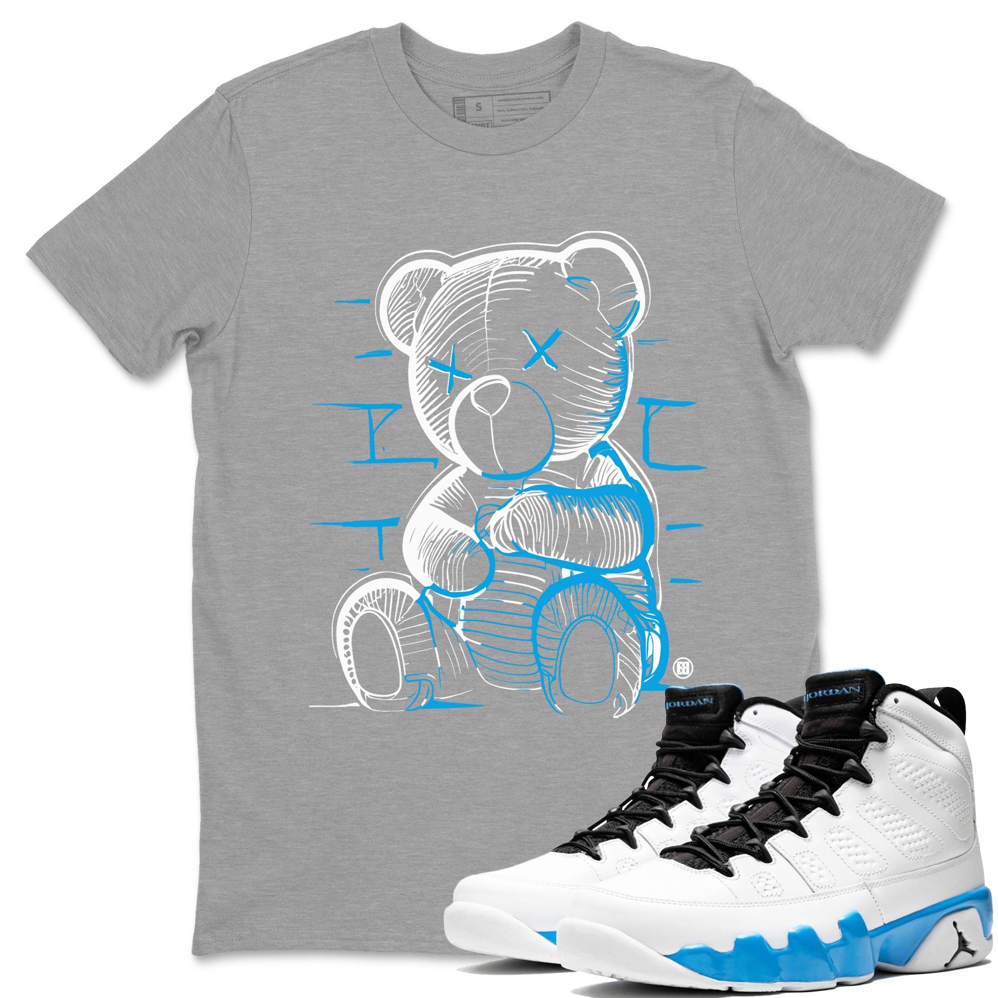AJ9 Powder Blue shirt to match jordans Neon Bear sneaker tees Air Jordan 9 Powder Blue Drip Gear Zone unisex cotton Heather Grey 1 crew neck shirt