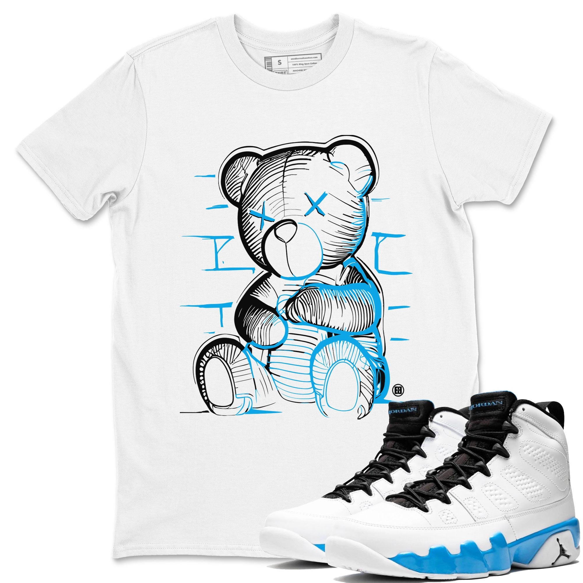 AJ9 Powder Blue shirt to match jordans Neon Bear sneaker tees Air Jordan 9 Powder Blue Drip Gear Zone unisex cotton White 1 crew neck shirt