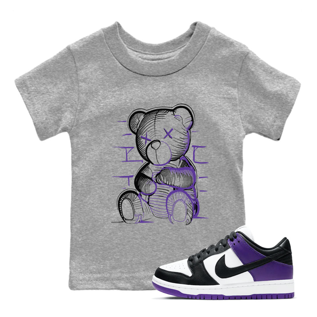 Nike SB Dunk Low Court Purple Shirt To Match Jordans Neon Bear Streetwear Fashion Dunk Low Court Purple Drip Gear Zone baby toddler Heather Grey 1 cotton Shirt