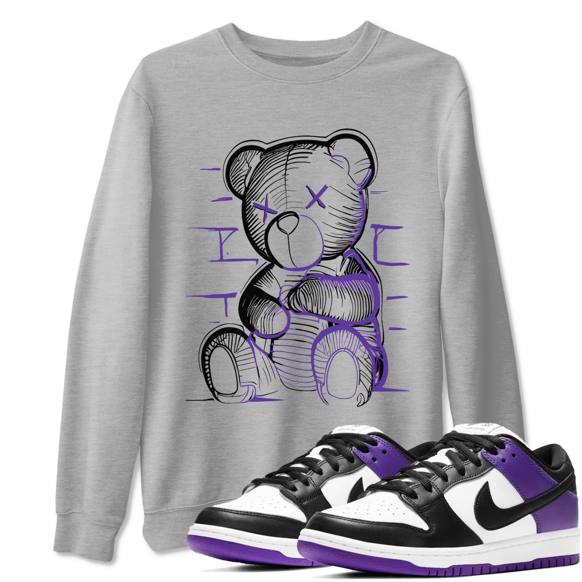 Nike SB Dunk Low Court Purple Shirt To Match Jordans Neon Bear Streetwear Fashion Dunk Low Court Purple Drip Gear Zone unisex crew neck t-shirt Heather Grey 1 crew neck shirt