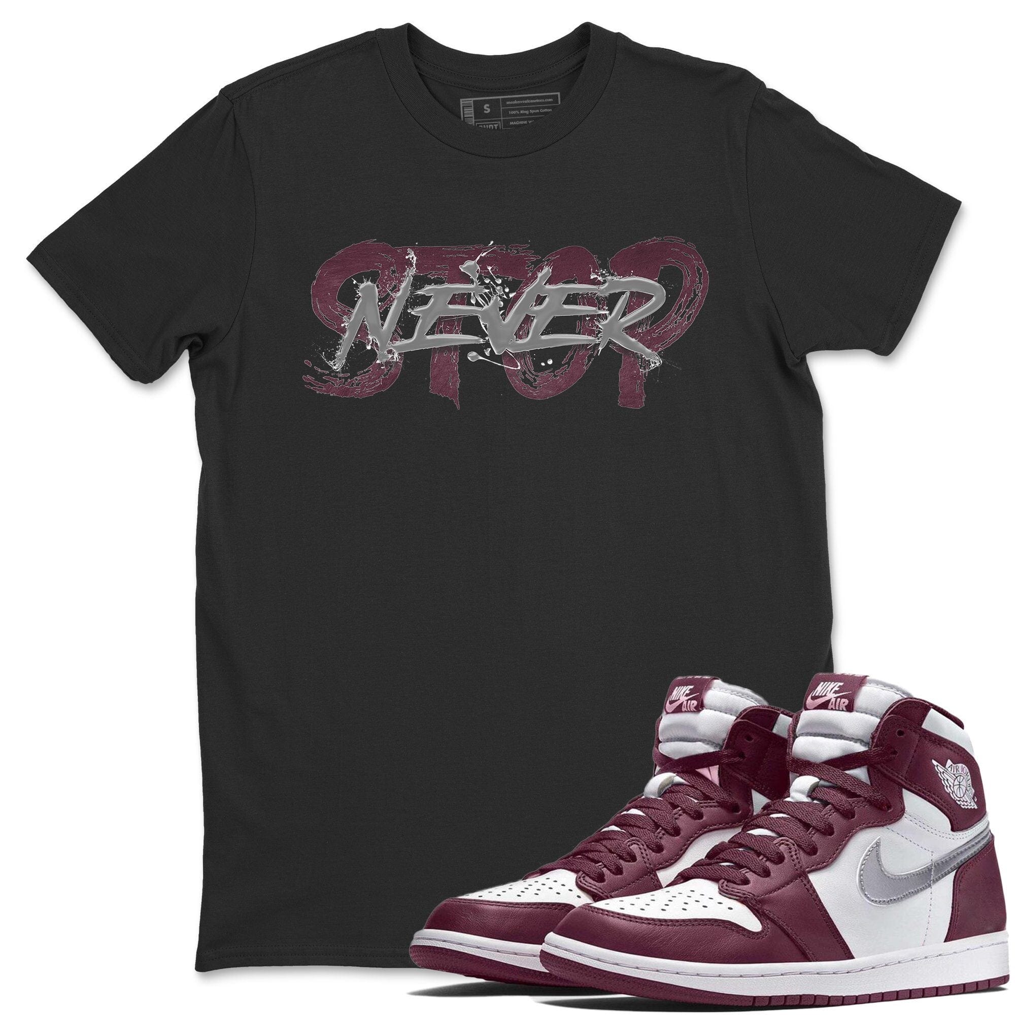 Jordan 1 Bordeaux Sneaker Matching T-Shirt Never Stop Sneaker Tees Jordan 1 Bordeaux Sneaker Release Tees Crew Neck Tees