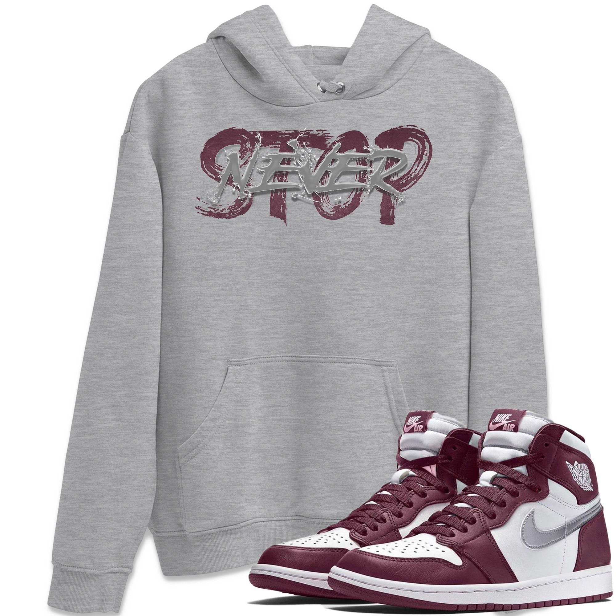 Jordan 1 Bordeaux Sneaker Matching T-Shirt Never Stop Sneaker Tees Jordan 1 Bordeaux Sneaker Release Tees Crew Neck Tees