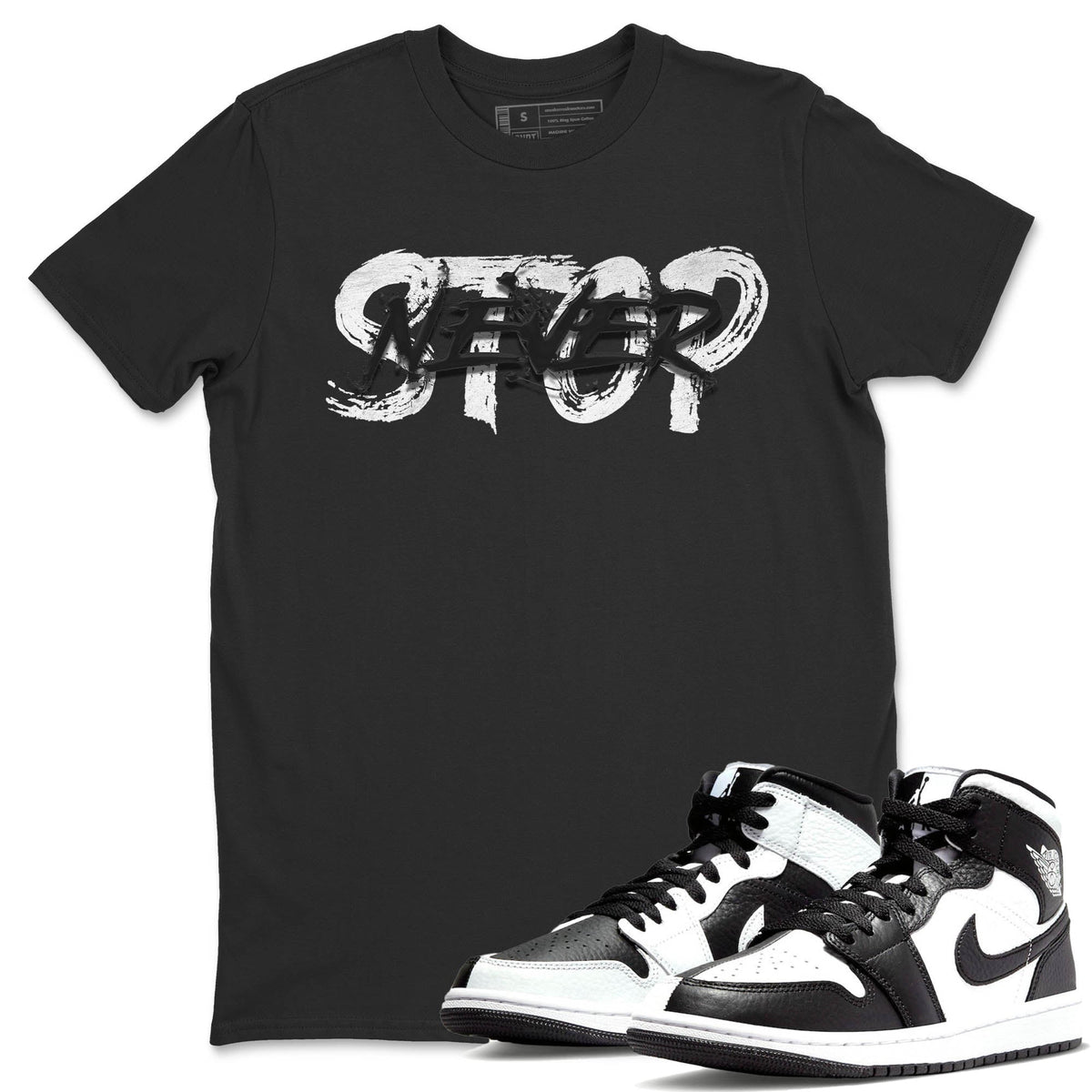 Jordan 1 Homage Sneaker Matching T-Shirt Never Stop Sneaker Tees Jordan 1 Homage Sneaker Release Tees Crew Neck Tees
