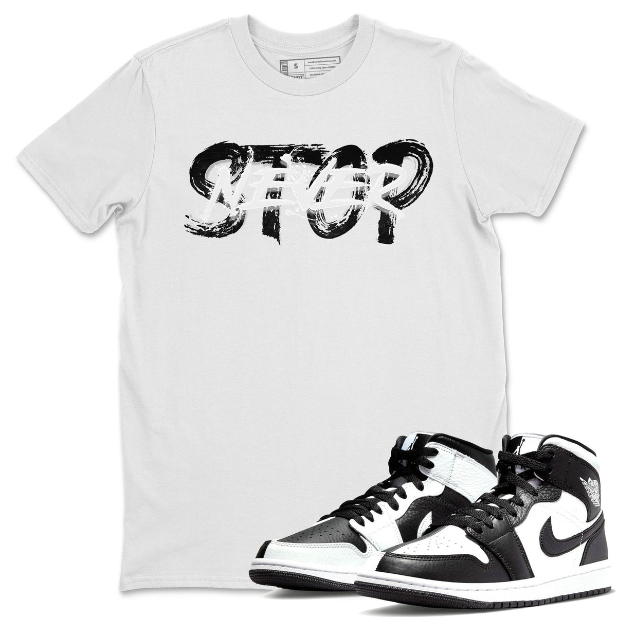 Jordan 1 Homage Sneaker Matching T-Shirt Never Stop Sneaker Tees Jordan 1 Homage Sneaker Release Tees Crew Neck Tees