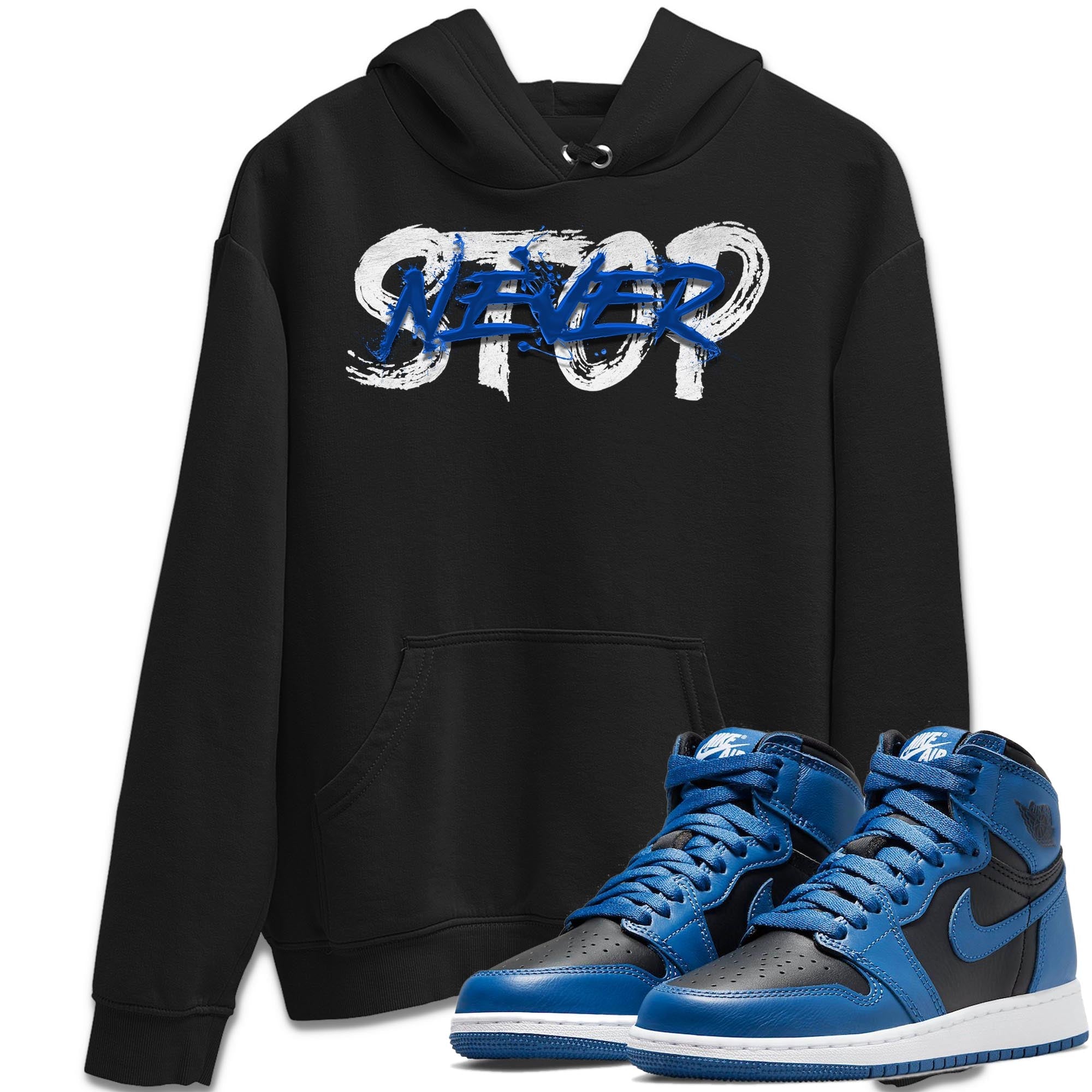 Jordan 1 Dark Marina Blue Sneaker Matching T-Shirt Never Stop Sneaker Tees Jordan 1 Dark Marina Blue Sneaker Release Tees Crew Neck Tees