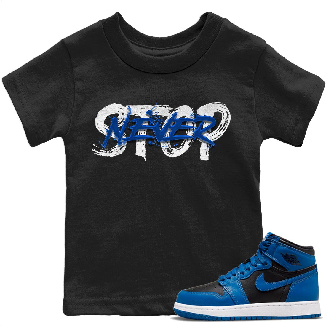 Jordan 1 Dark Marina Blue Sneaker Matching T-Shirt Never Stop Sneaker Tees Jordan 1 Dark Marina Blue Sneaker Release Tees Kids Shirts