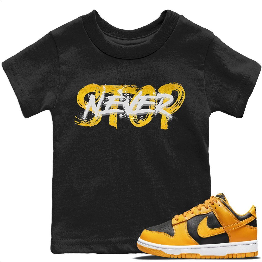 Dunk Championship Goldenrod Sneaker Match Tees Never Stop Sneaker Tees Dunk Championship Goldenrod Jordan to match sneaker T-Shirt Kids Shirts