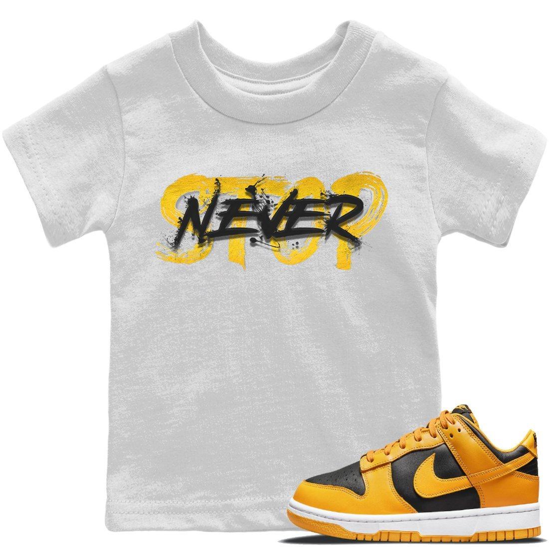 Dunk Championship Goldenrod Sneaker Match Tees Never Stop Sneaker Tees Dunk Championship Goldenrod Jordan to match sneaker T-Shirt Kids Shirts