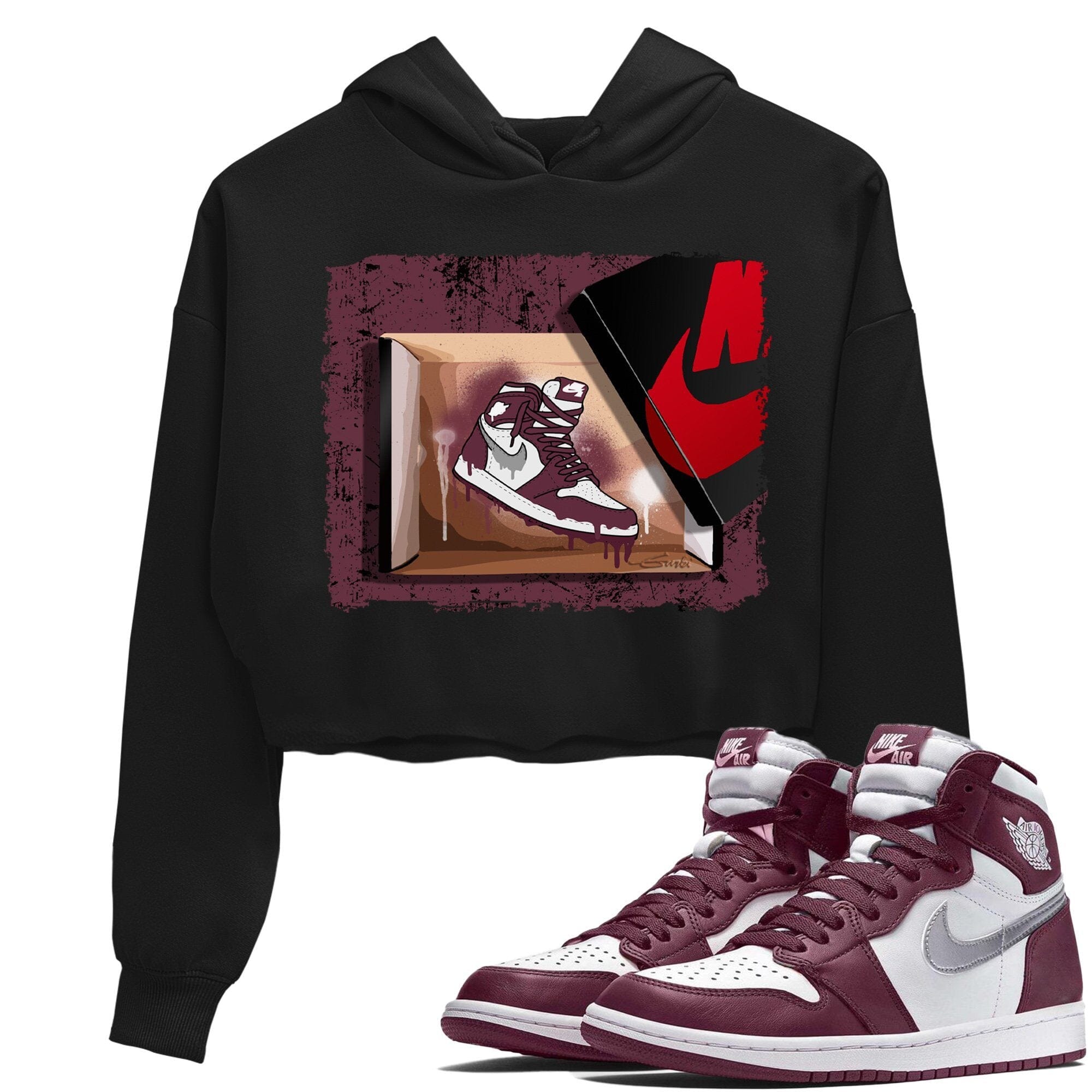 Jordan 1 Bordeaux Sneaker Matching T-Shirt New Kicks Sneaker Tees Jordan 1 Bordeaux Sneaker Release Tees Women's Shirts
