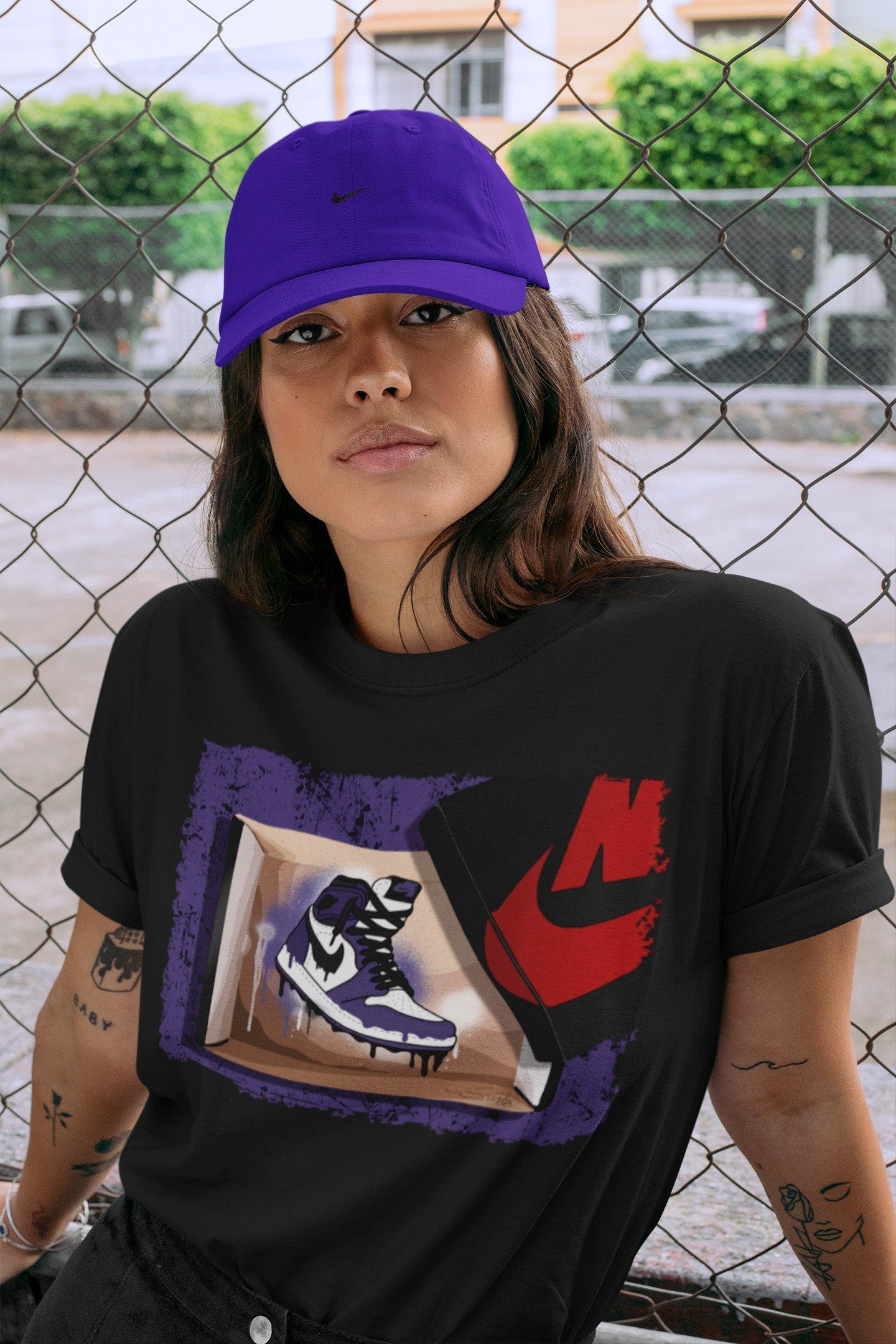 Jordan 1 Court Purple Sneaker Matching T-Shirt New Kicks Sneaker Tees Jordan 1 Court Purple Sneaker Release Tees Crew Neck Tees