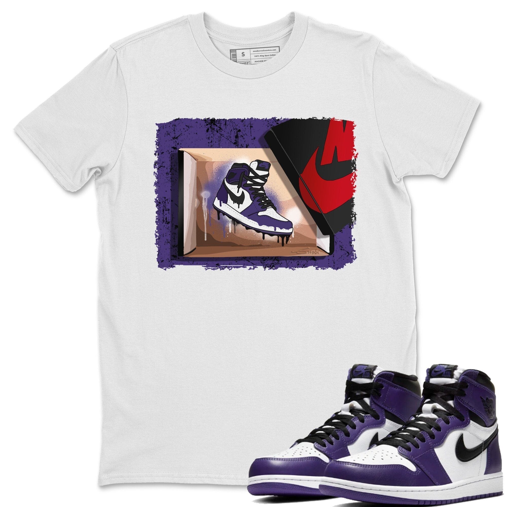 Jordan 1 Court Purple Sneaker Matching T-Shirt New Kicks Sneaker Tees Jordan 1 Court Purple Sneaker Release Tees Crew Neck Tees