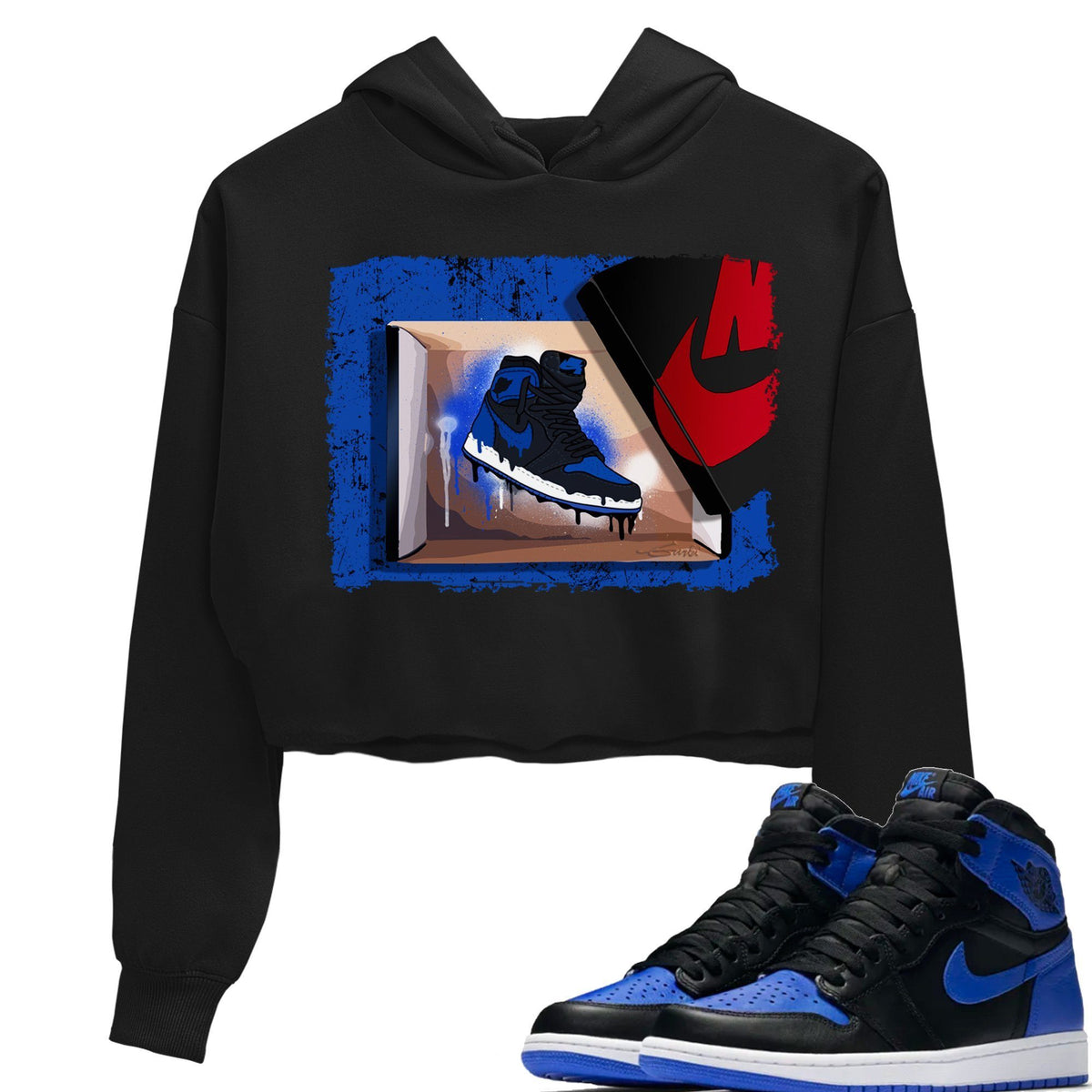 Jordan 1 Royal Black Sneaker Matching T-Shirt New Kicks Sneaker Tees Jordan 1 Royal Black Sneaker Release Tees Women's Shirts