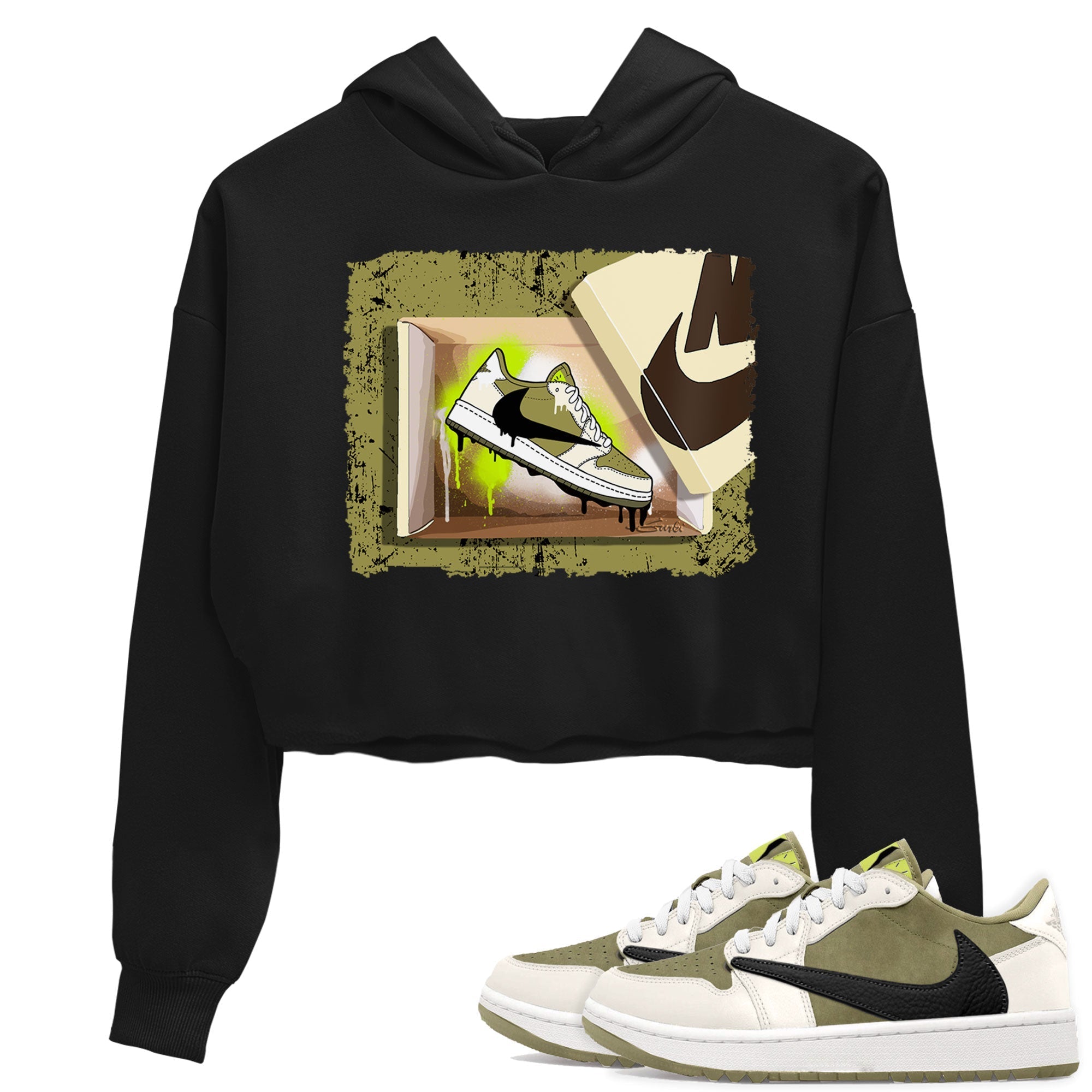 Air Jordan 1 X Travis Scott Golf Olive shirt to match jordans New Kicks Streetwear Sneaker Shirt Air Jordan 1 Travis Scott Golf Drip Gear Zone Sneaker Matching Clothing Black 1 Crop T-Shirt