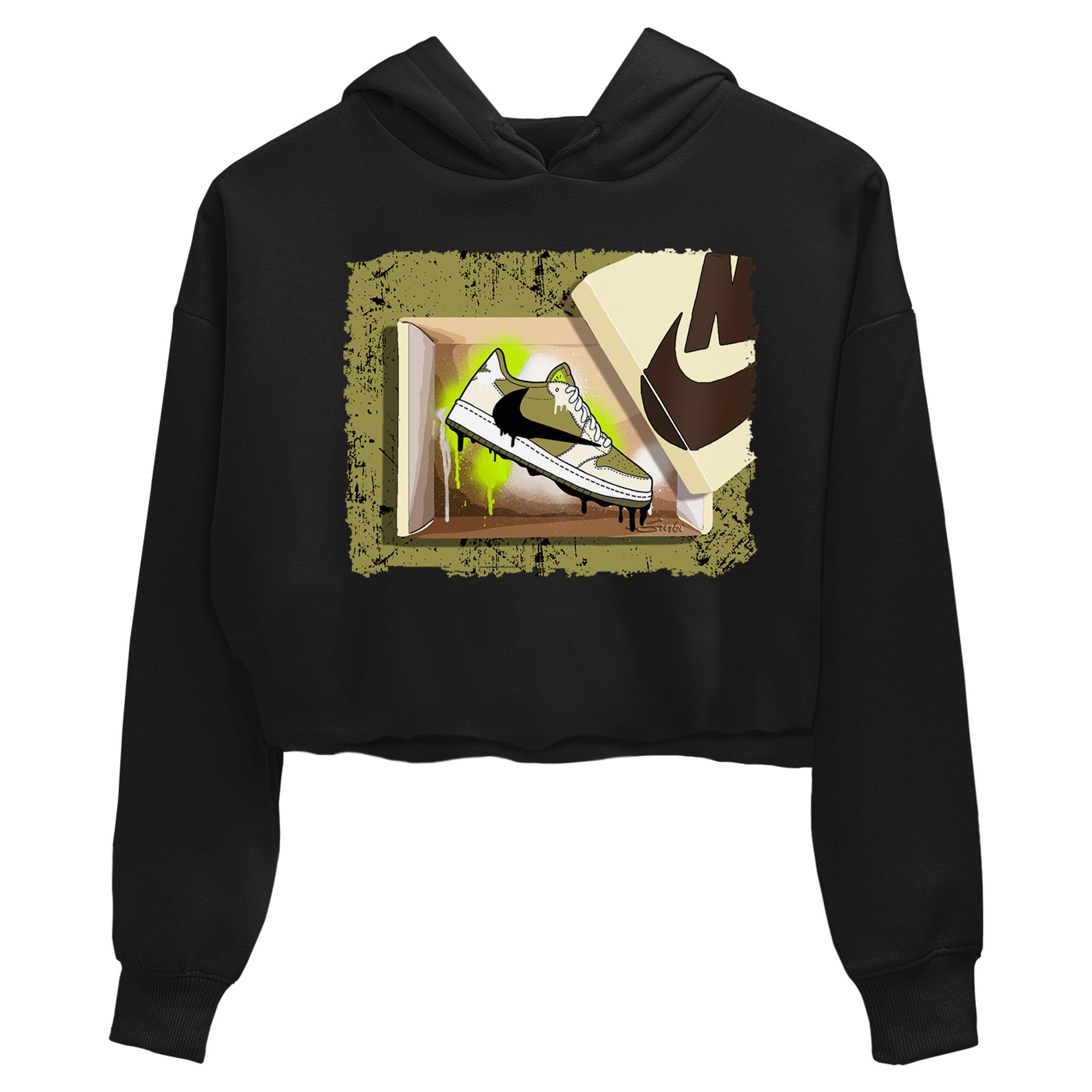 Air Jordan 1 X Travis Scott Golf Olive shirt to match jordans New Kicks Streetwear Sneaker Shirt Air Jordan 1 Travis Scott Golf Drip Gear Zone Sneaker Matching Clothing Black 2 Crop T-Shirt