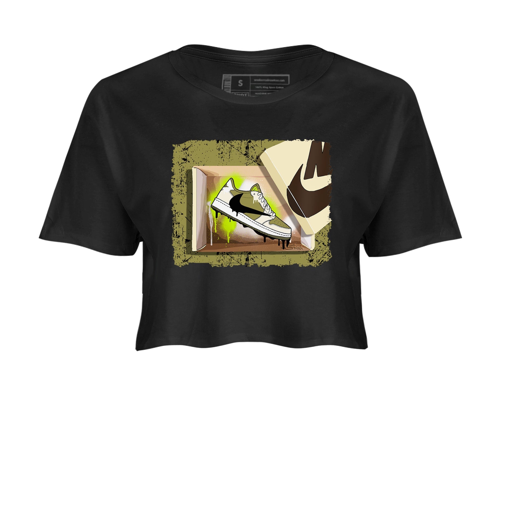 Air Jordan 1 X Travis Scott Golf Olive shirt to match jordans New Kicks Streetwear Sneaker Shirt Air Jordan 1 Travis Scott Golf Drip Gear Zone Sneaker Matching Clothing Black 2 Crop T-Shirt