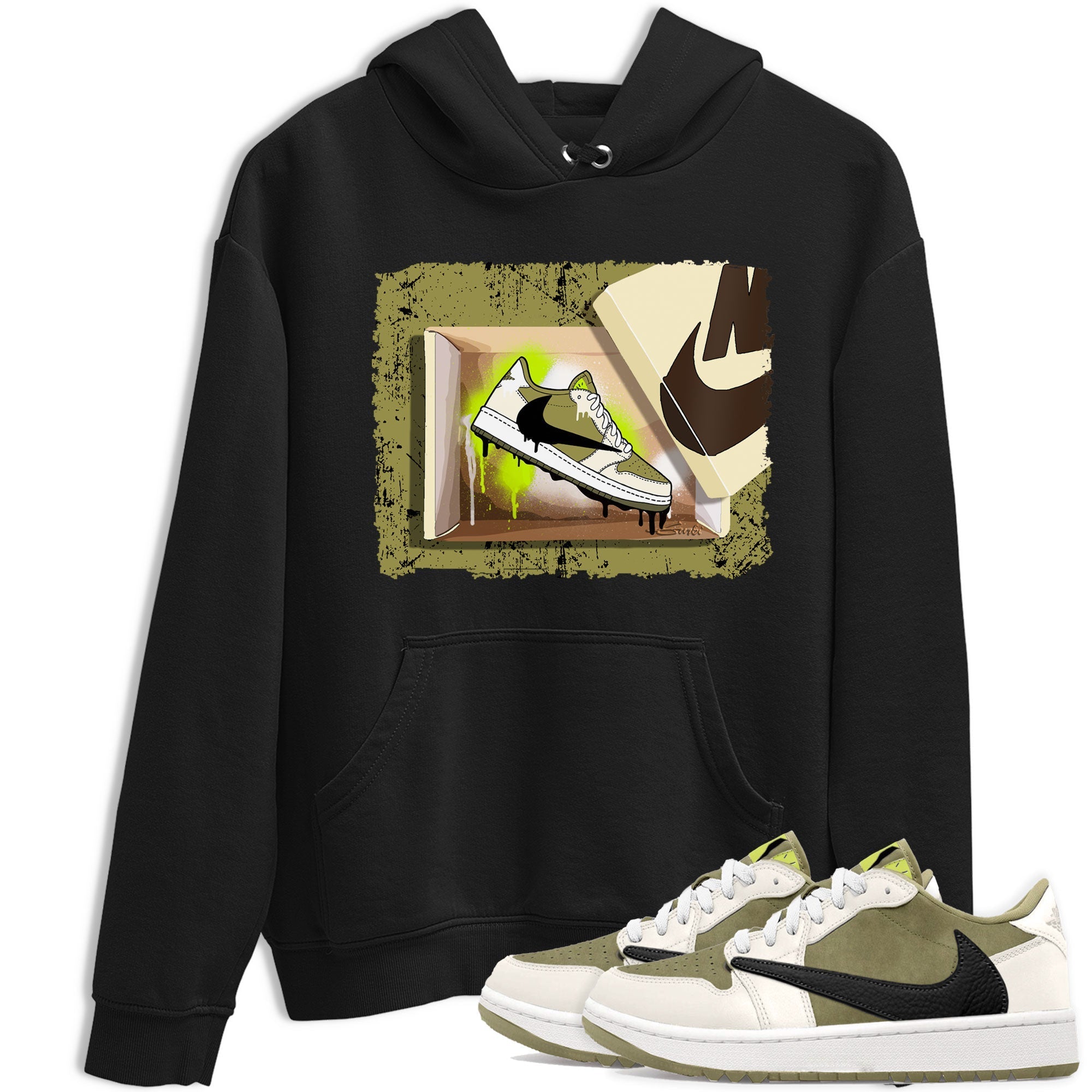 Air Jordan 1 X Travis Scott Golf Olive shirt to match jordans New Kicks Streetwear Sneaker Shirt Air Jordan 1 Travis Scott Golf Drip Gear Zone Sneaker Matching Clothing Unisex Black 1 T-Shirt