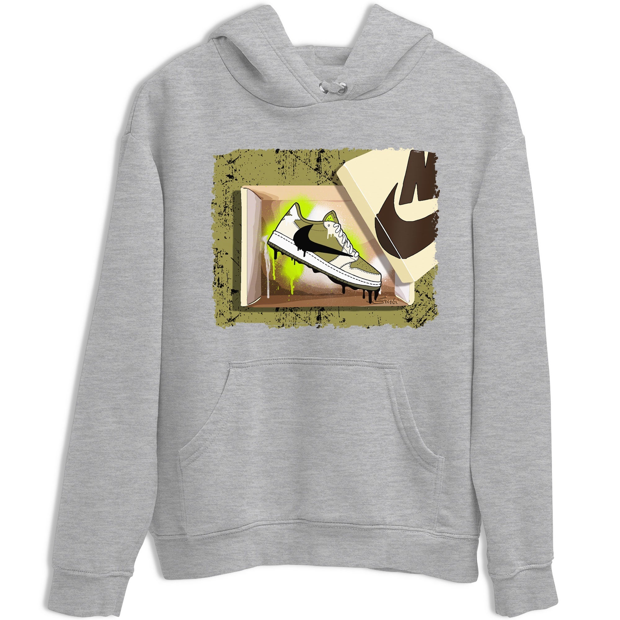 Air Jordan 1 X Travis Scott Golf Olive shirt to match jordans New Kicks Streetwear Sneaker Shirt Air Jordan 1 Travis Scott Golf Drip Gear Zone Sneaker Matching Clothing Unisex Heather Grey 2 T-Shirt