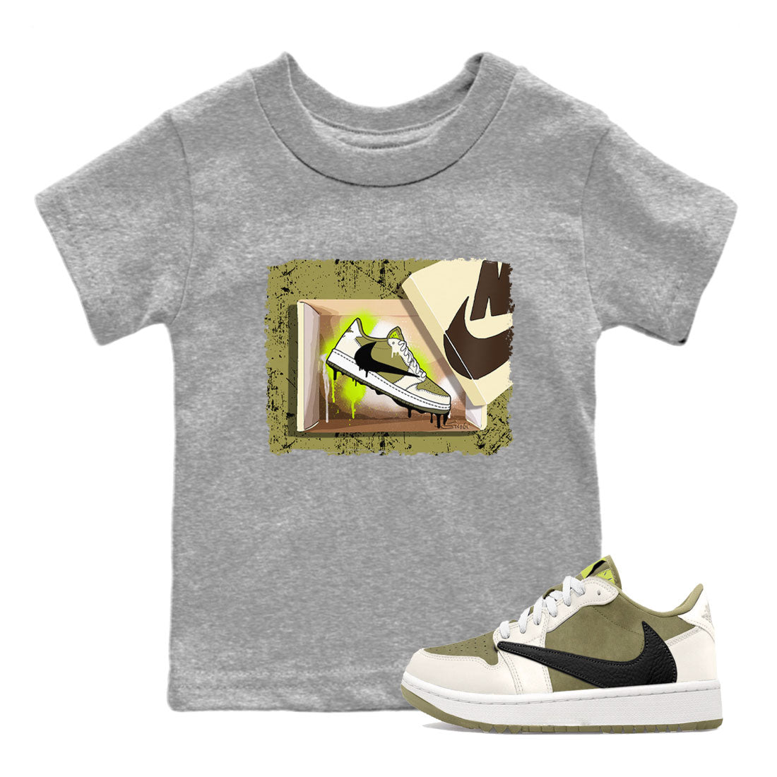 Air Jordan 1 X Travis Scott Golf Olive shirt to match jordans New Kicks Streetwear Sneaker Shirt Air Jordan 1 Travis Scott Golf Drip Gear Zone Sneaker Matching Clothing Baby Toddler Heather Grey 1 T-Shirt