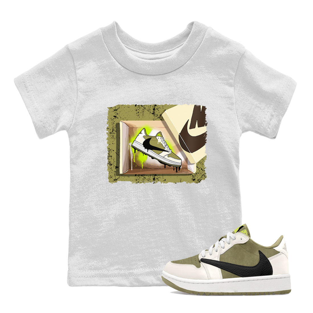 Air Jordan 1 X Travis Scott Golf Olive shirt to match jordans New Kicks Streetwear Sneaker Shirt Air Jordan 1 Travis Scott Golf Drip Gear Zone Sneaker Matching Clothing Baby Toddler White 1 T-Shirt