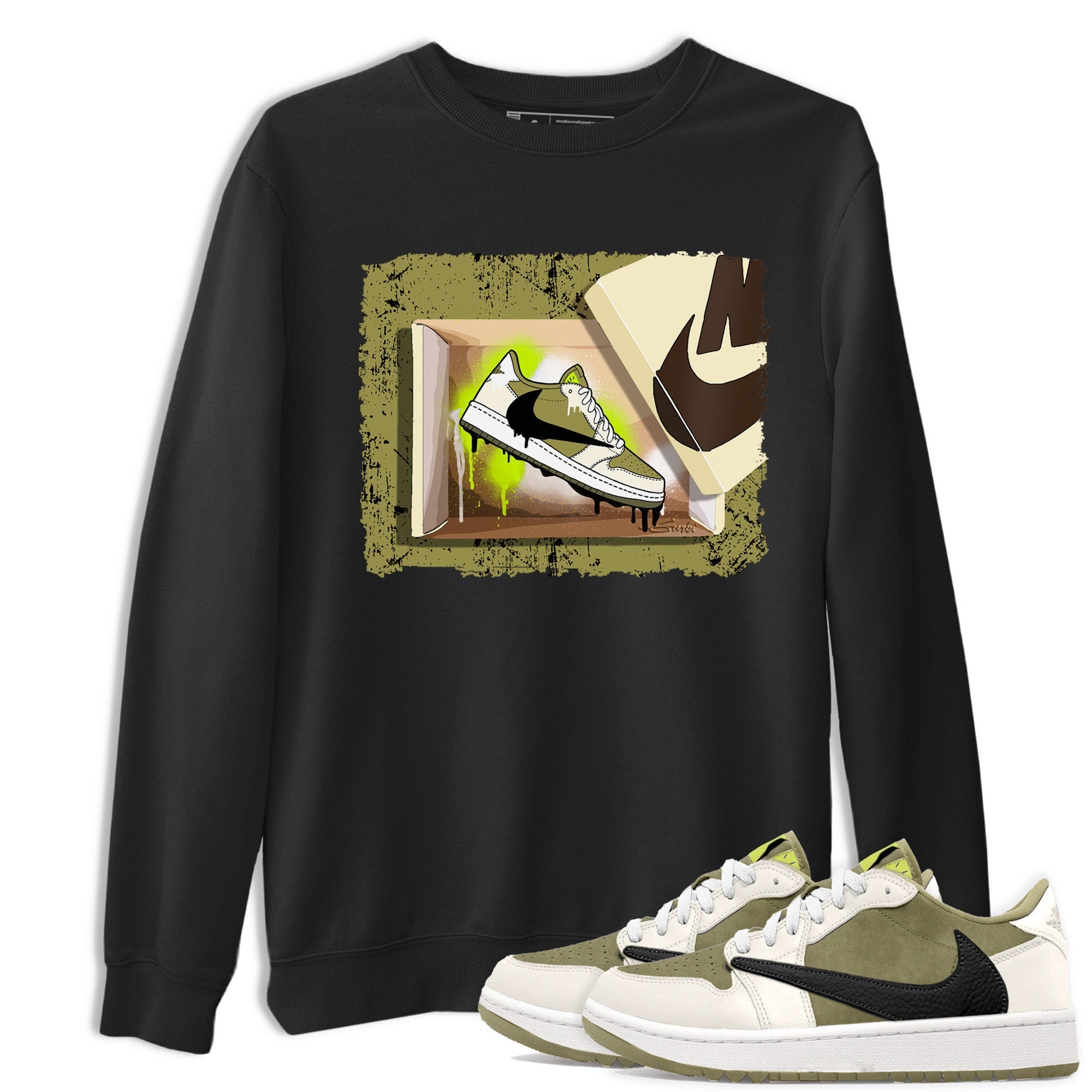 Air Jordan 1 X Travis Scott Golf Olive shirt to match jordans New Kicks Streetwear Sneaker Shirt Air Jordan 1 Travis Scott Golf Drip Gear Zone Sneaker Matching Clothing Unisex Black 1 T-Shirt