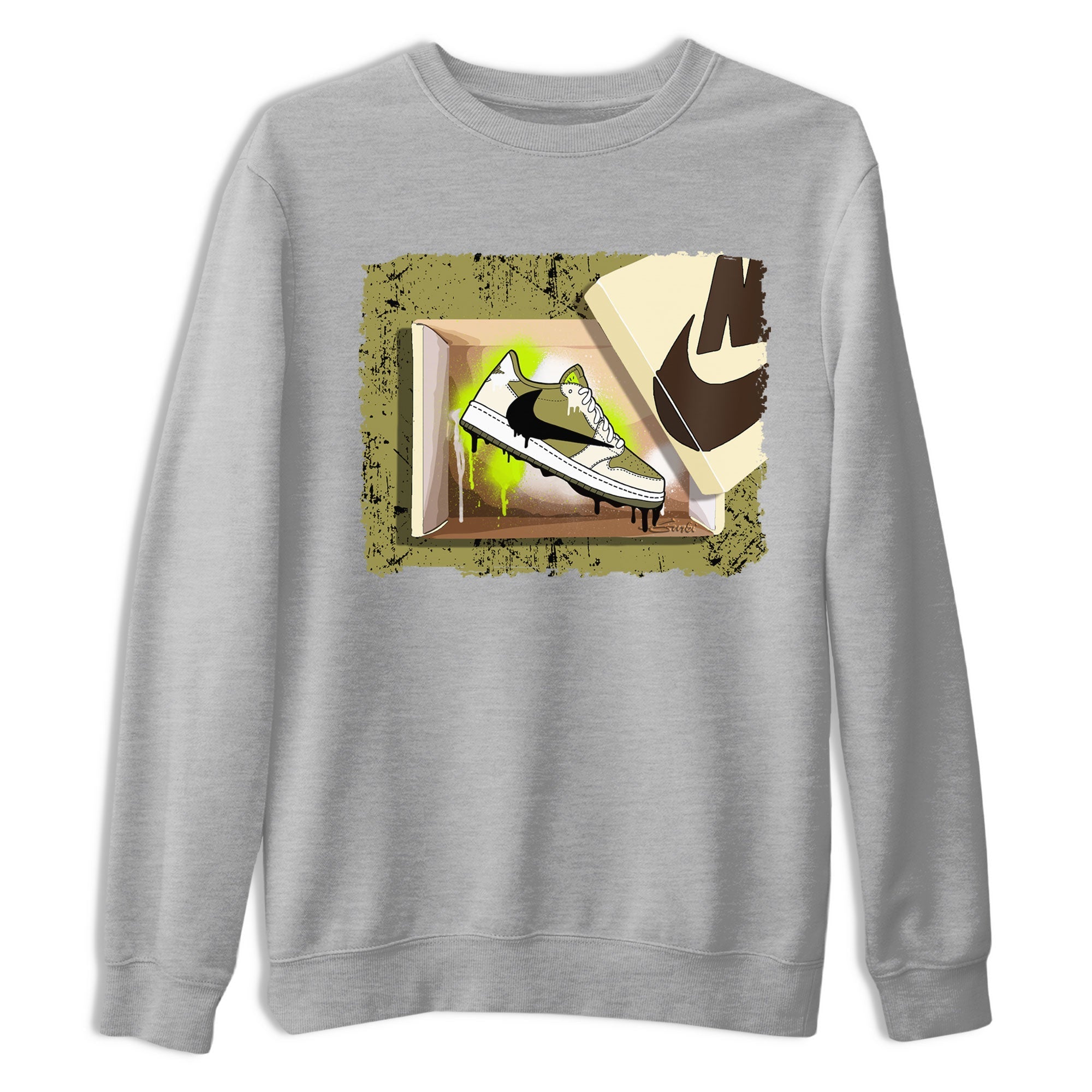 Air Jordan 1 X Travis Scott Golf Olive shirt to match jordans New Kicks Streetwear Sneaker Shirt Air Jordan 1 Travis Scott Golf Drip Gear Zone Sneaker Matching Clothing Unisex Heather Grey 2 T-Shirt