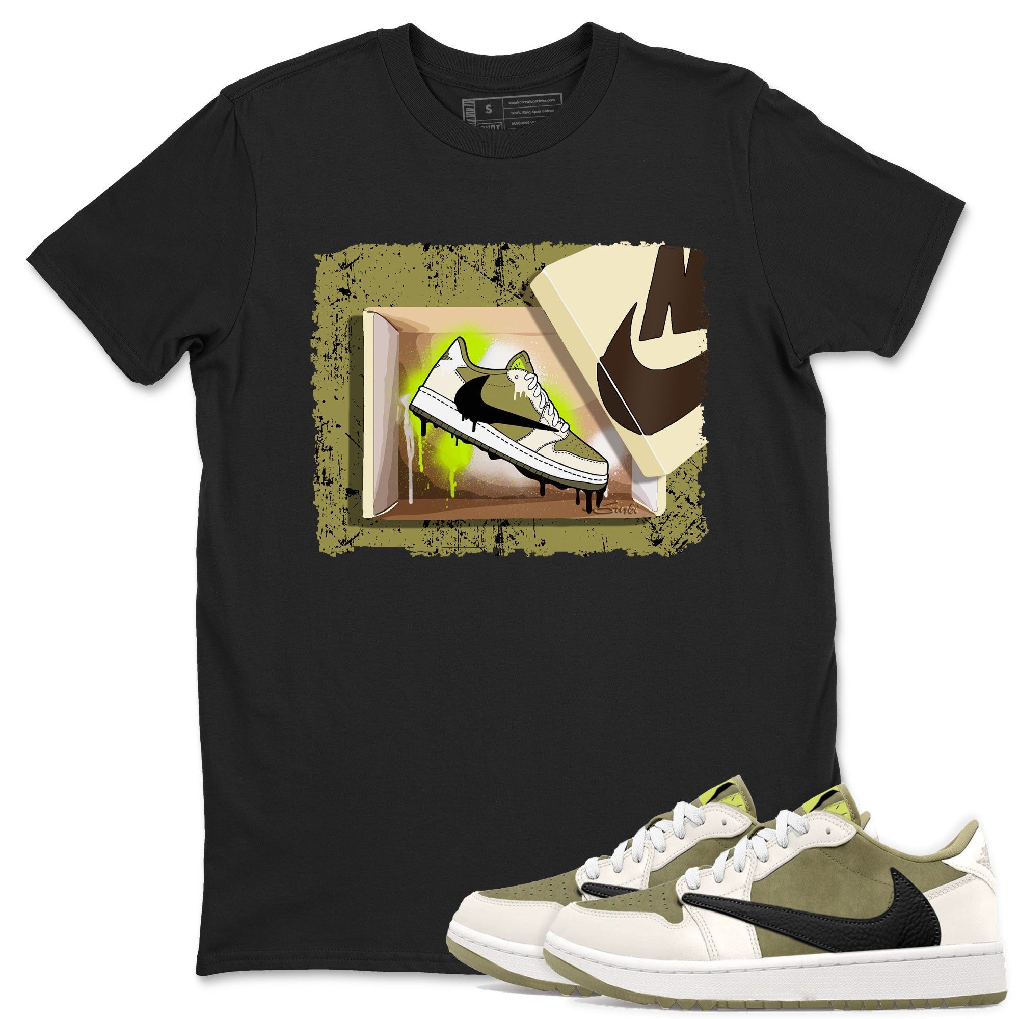 Air Jordan 1 X Travis Scott Golf Olive shirt to match jordans New Kicks Streetwear Sneaker Shirt Air Jordan 1 Travis Scott Golf Drip Gear Zone Sneaker Matching Clothing Unisex Black 1 T-Shirt