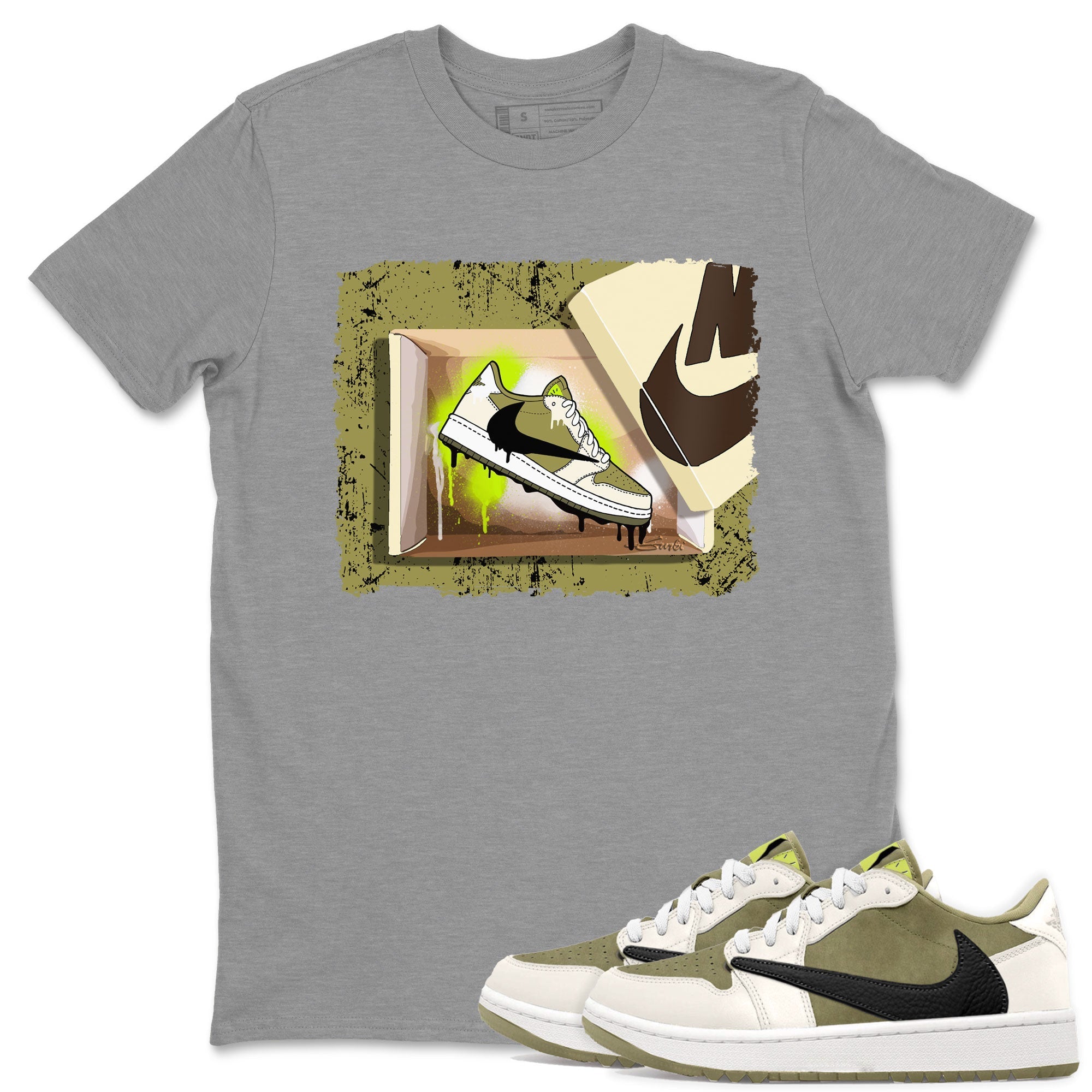 Air Jordan 1 X Travis Scott Golf Olive shirt to match jordans New Kicks Streetwear Sneaker Shirt Air Jordan 1 Travis Scott Golf Drip Gear Zone Sneaker Matching Clothing Unisex Heather Grey 1 T-Shirt