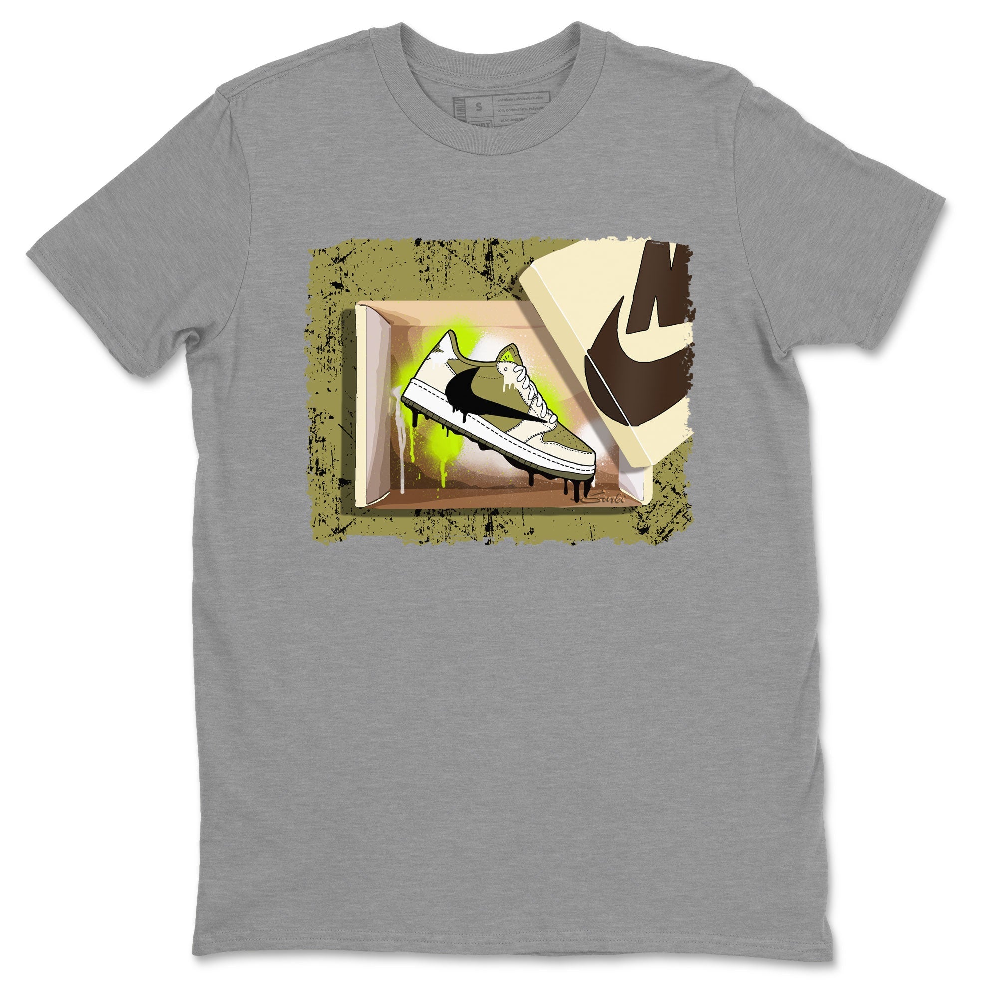 Air Jordan 1 X Travis Scott Golf Olive shirt to match jordans New Kicks Streetwear Sneaker Shirt Air Jordan 1 Travis Scott Golf Drip Gear Zone Sneaker Matching Clothing Unisex Heather Grey 2 T-Shirt